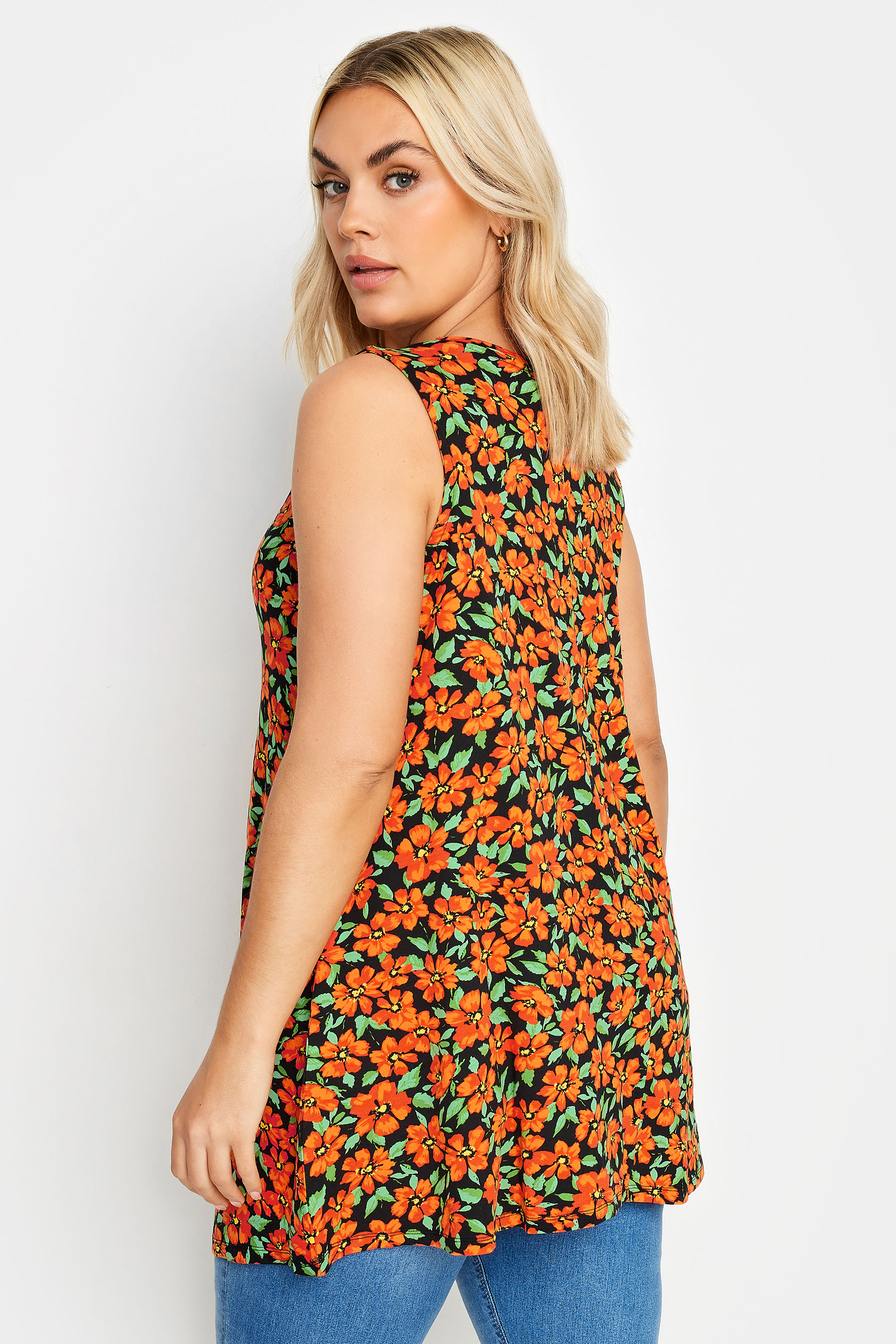 YOURS Plus Size Orange Floral Printed Vest Top | Yours Clothing 3