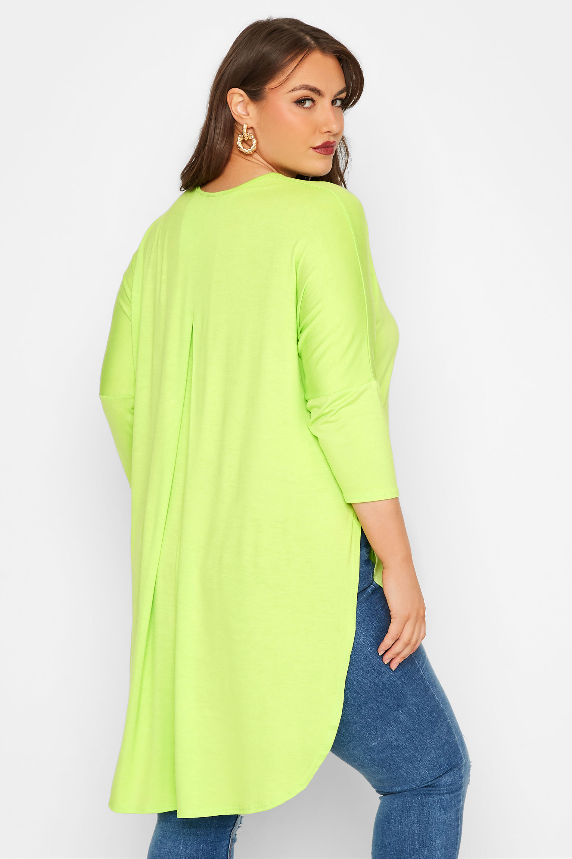 Grande taille  Tops Grande taille  Tops Ourlet Plongeant | LIMITED COLLECTION - T-Shirt Vert Citron Manches Longues Ourlet Plongeant - MD45183