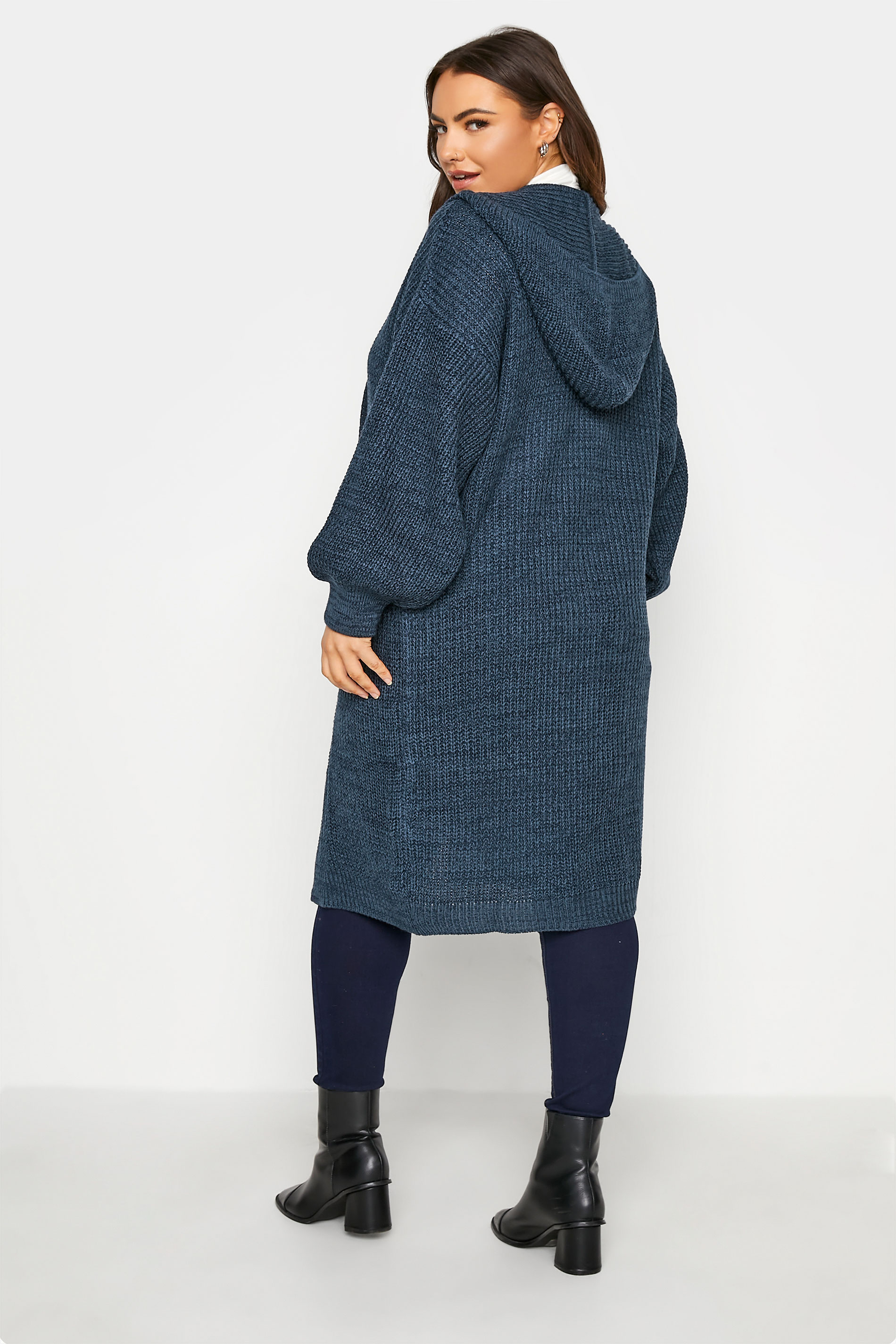 Plus Size Curve Blue Twist Longline Hooded Cardigan | Yours Clothing 3