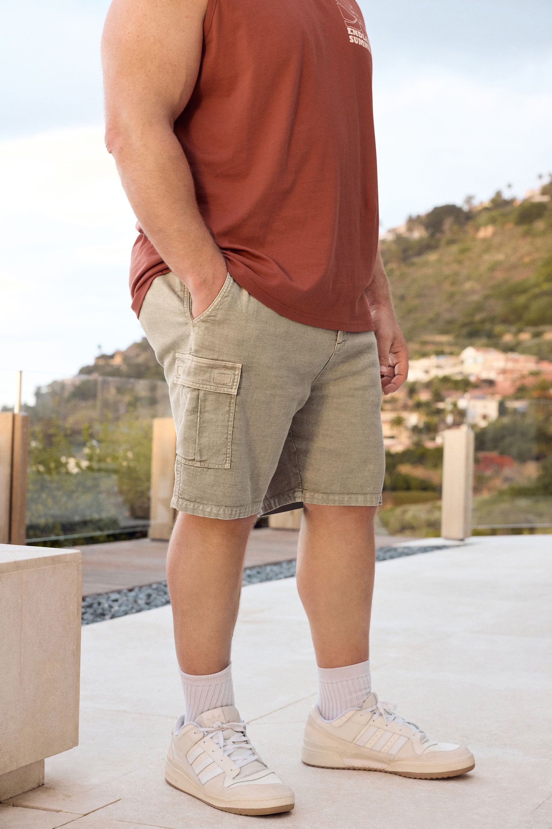 BadRhino Big & Tall Stone Brown Washed Slub Cotton Cargo Shorts | BadRhino 3