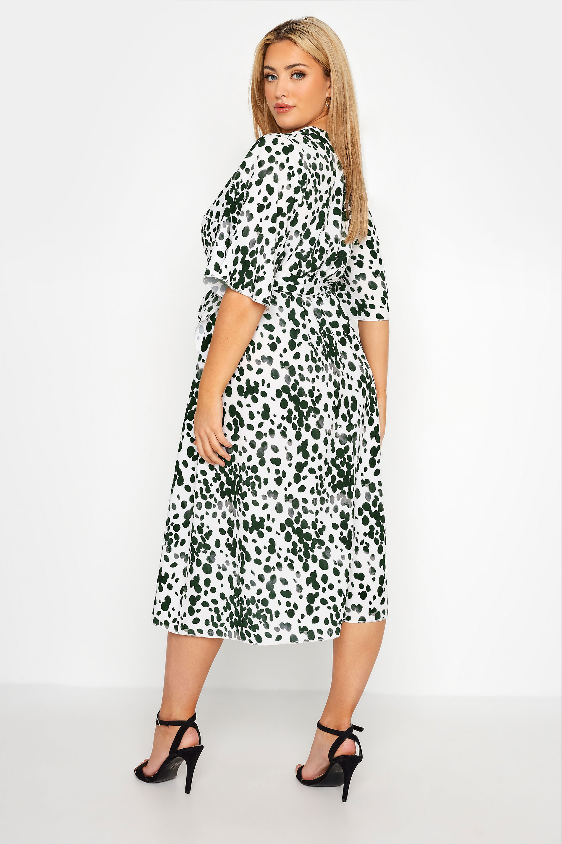 YOURS LONDON Plus Size White Dalmatian Print Wrap Dress | Yours Clothing 3