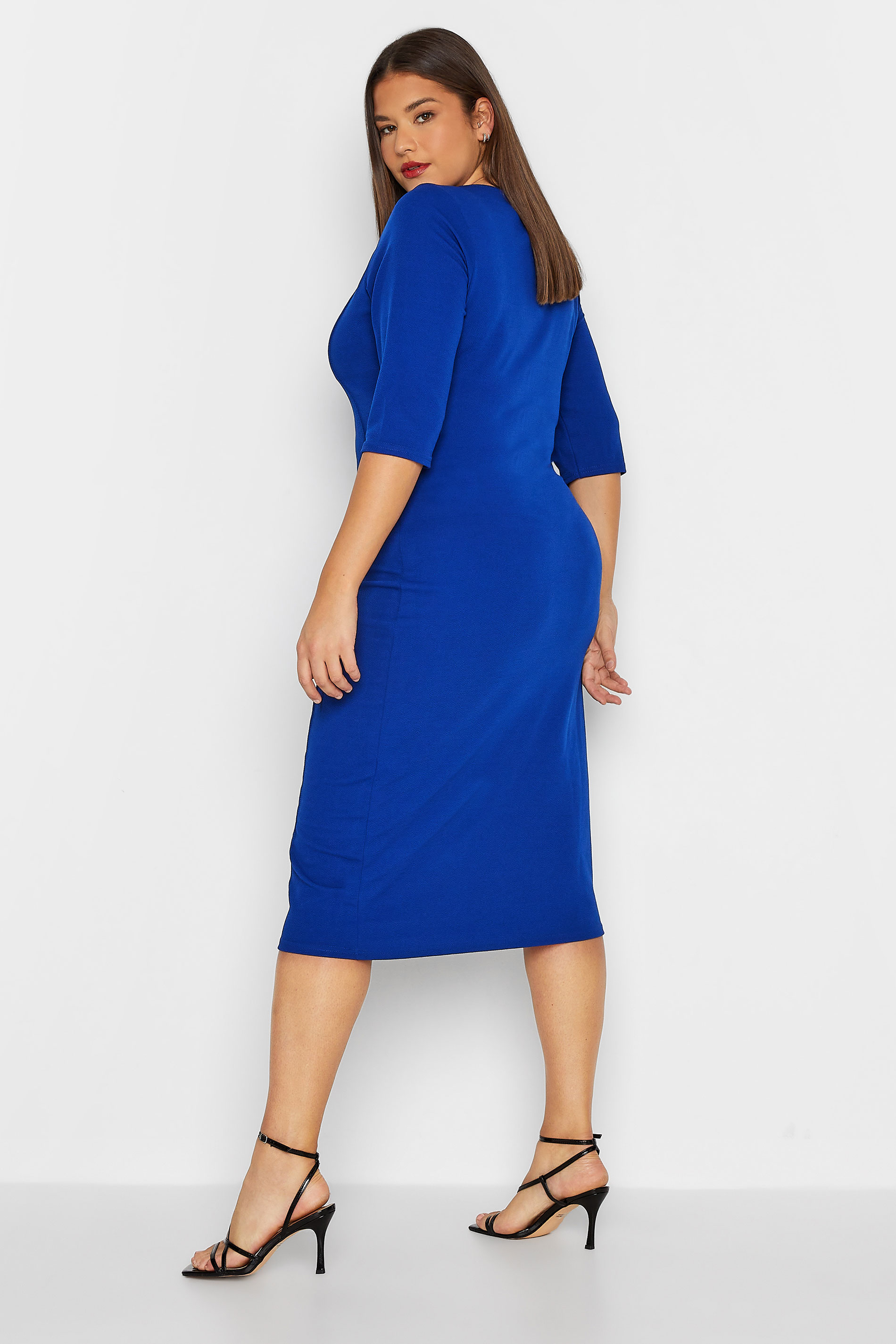 Tall Women's LTS Bright Cobalt Blue Notch Neck Midi Dress | Long Tall Sally 3