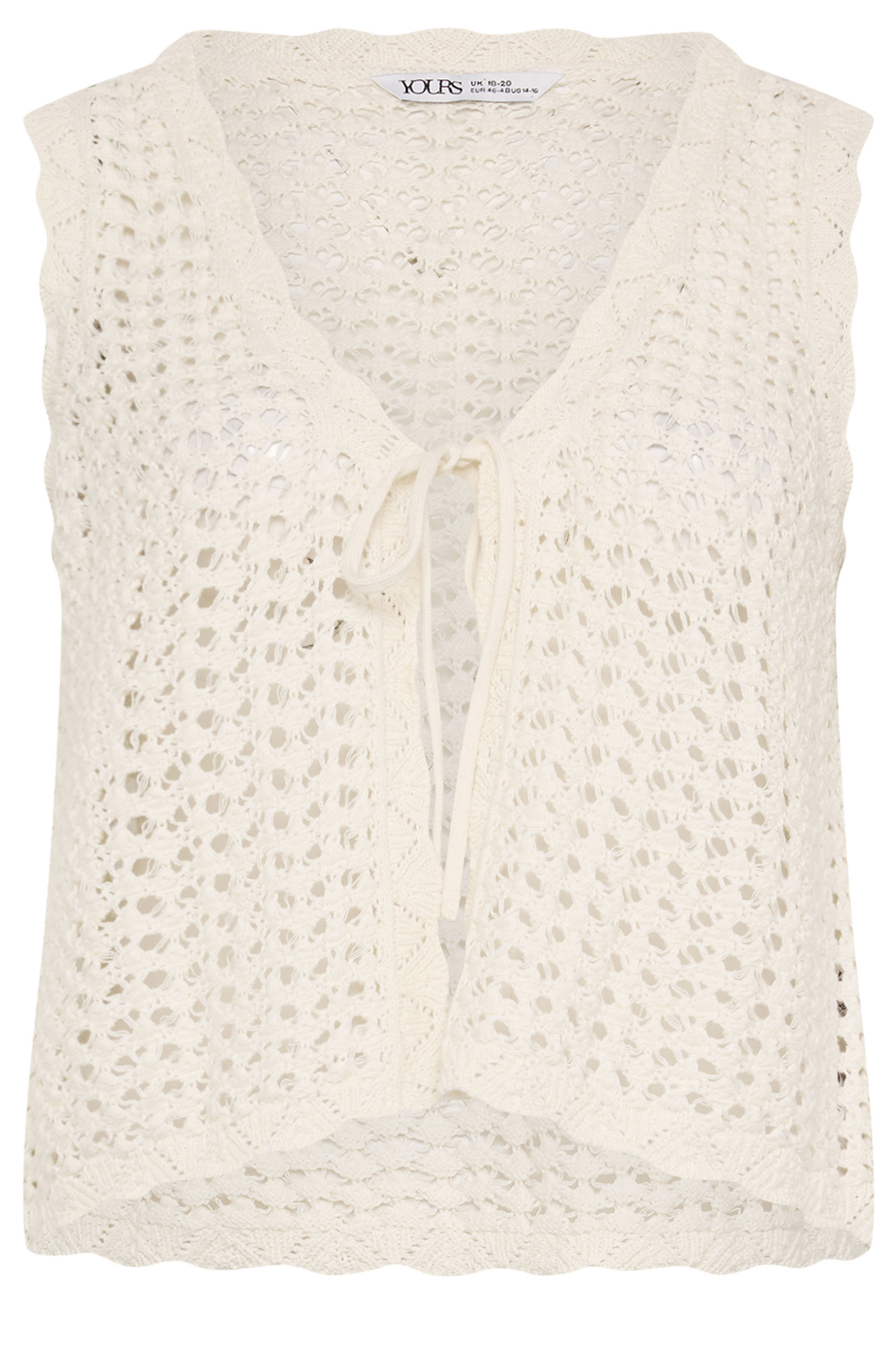 YOURS Plus Size Ivory White Scallop Edge Knitted Waistcoat | Yours Clothing 5
