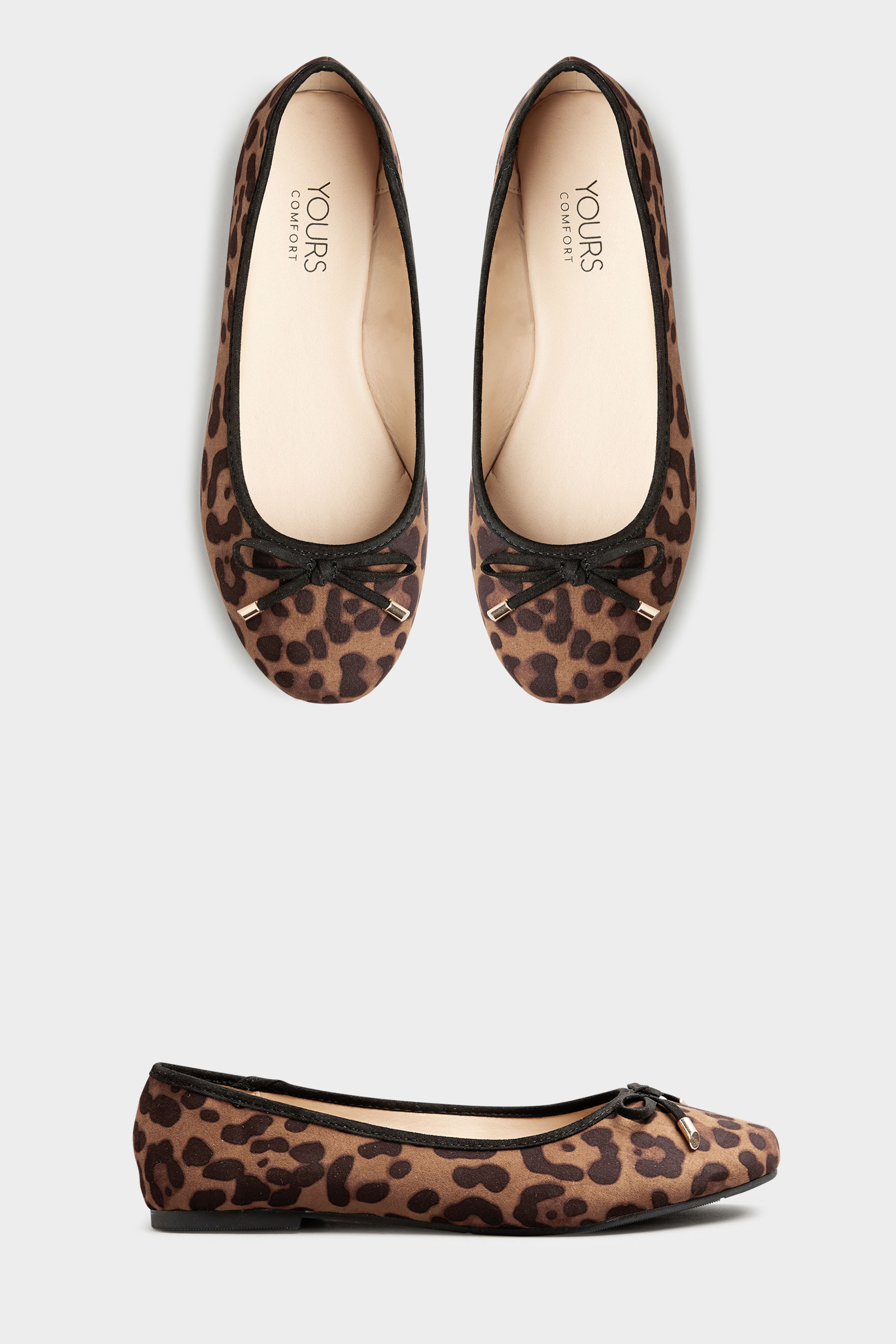 Plus Size Brown Leopard Print Ballet Pumps In Extra Wide Fit | Long ...
