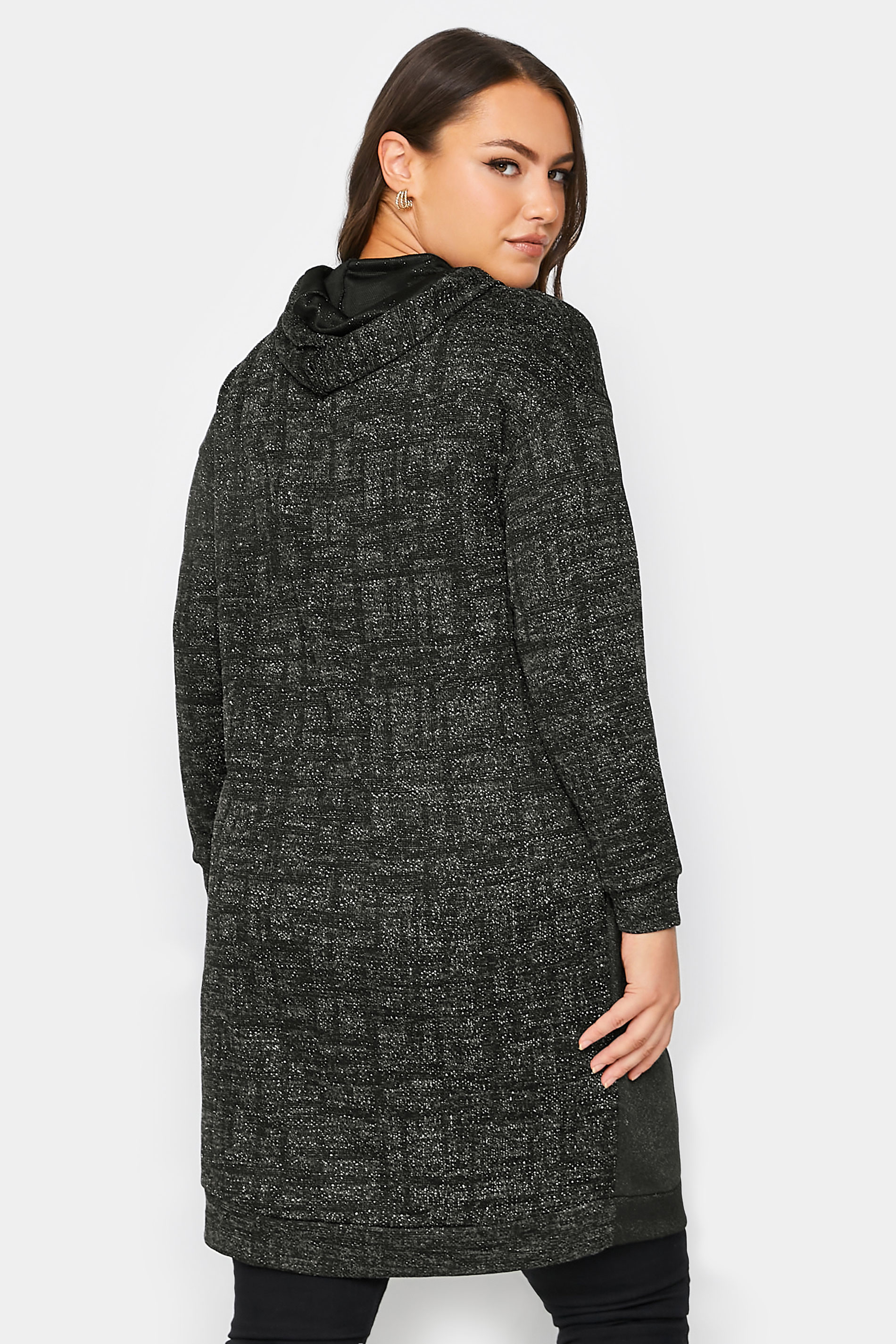 Curve Plus Size Black & Grey Soft Touch Glitter Hoodie Dress | Yours Clothing 3