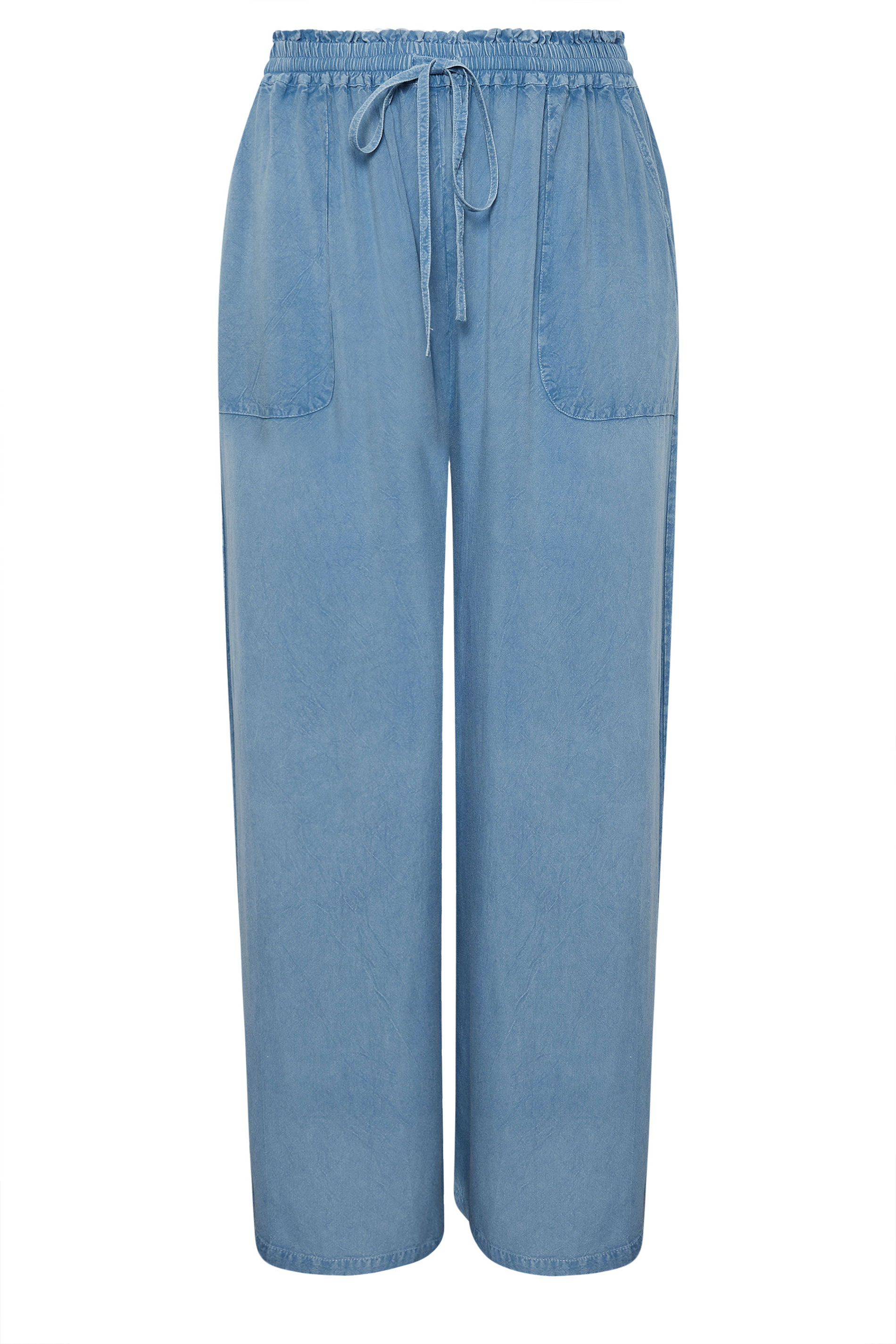 YOURS Plus Size Blue Chambray Wide Leg Trousers | Yours Clothing