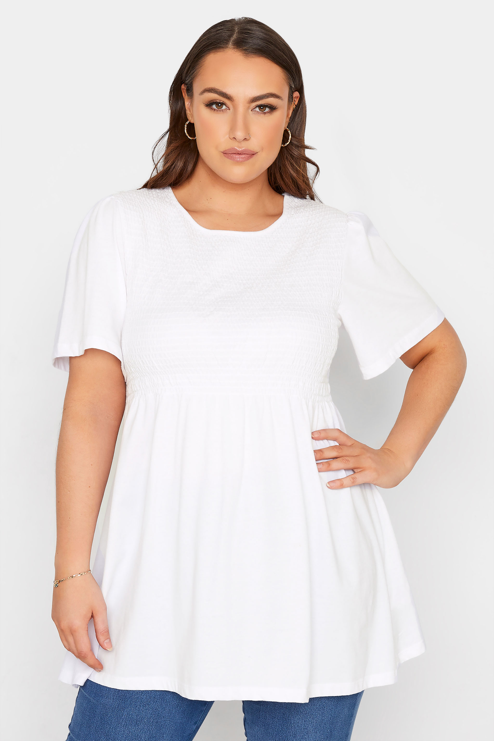 LIMITED COLLECTION Curve White Shirred Peplum Top 1