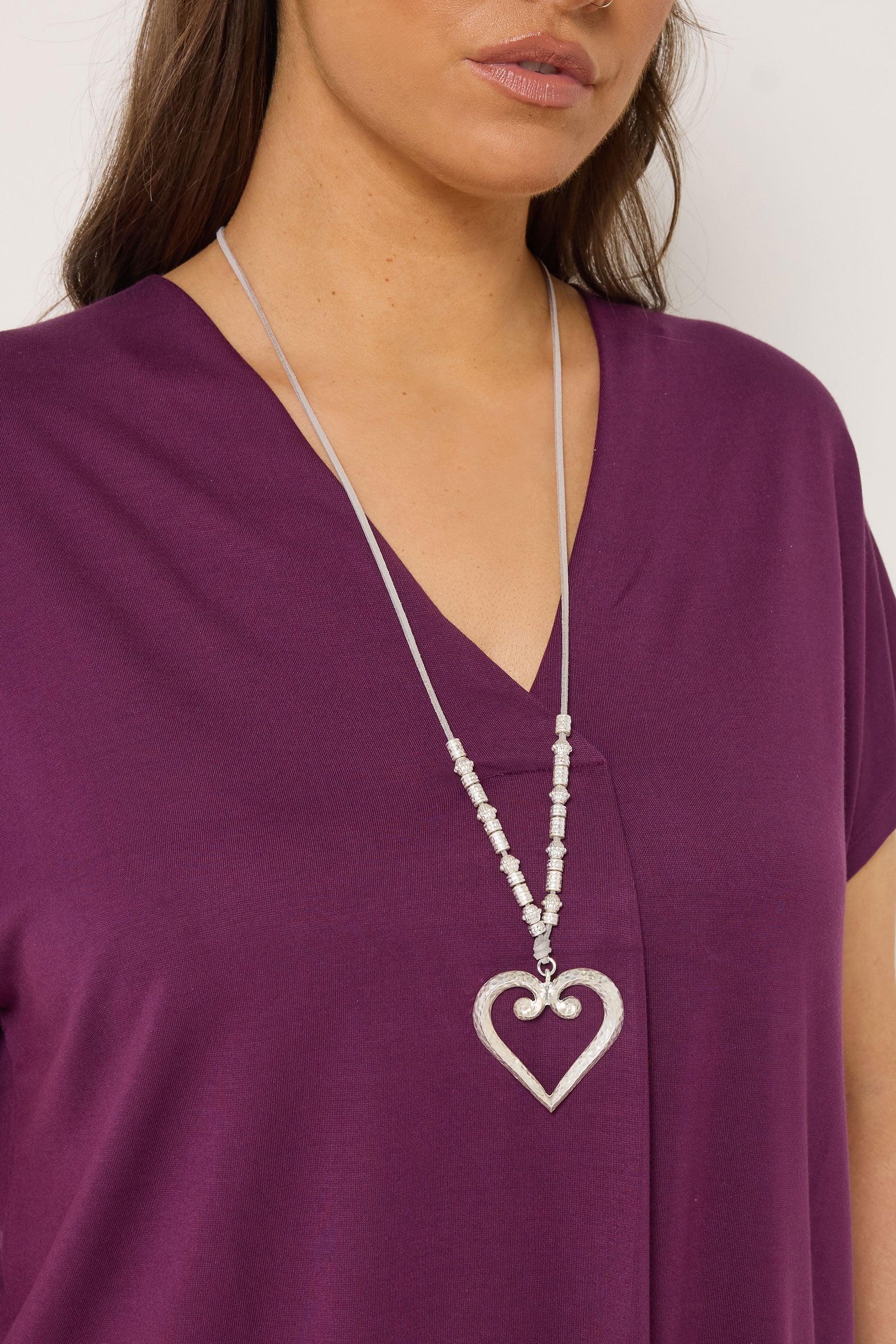 Silver Tone Tone Pendant Heart Long Layered Necklace | Yours Clothing 1