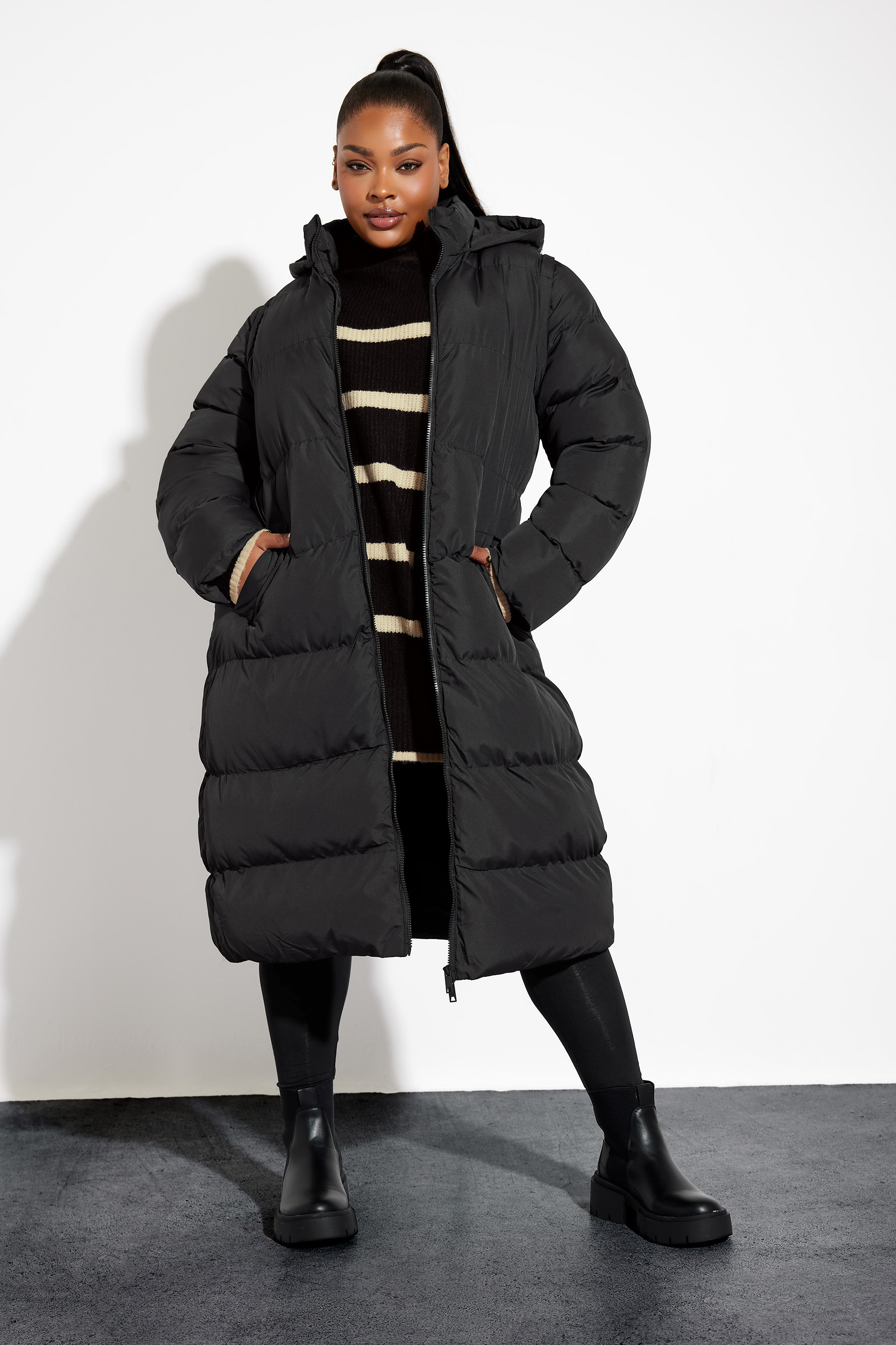 YOURS Plus Size Black Padded 2-in-1 Puffer Coat & Gilet | Yours Clothing 1