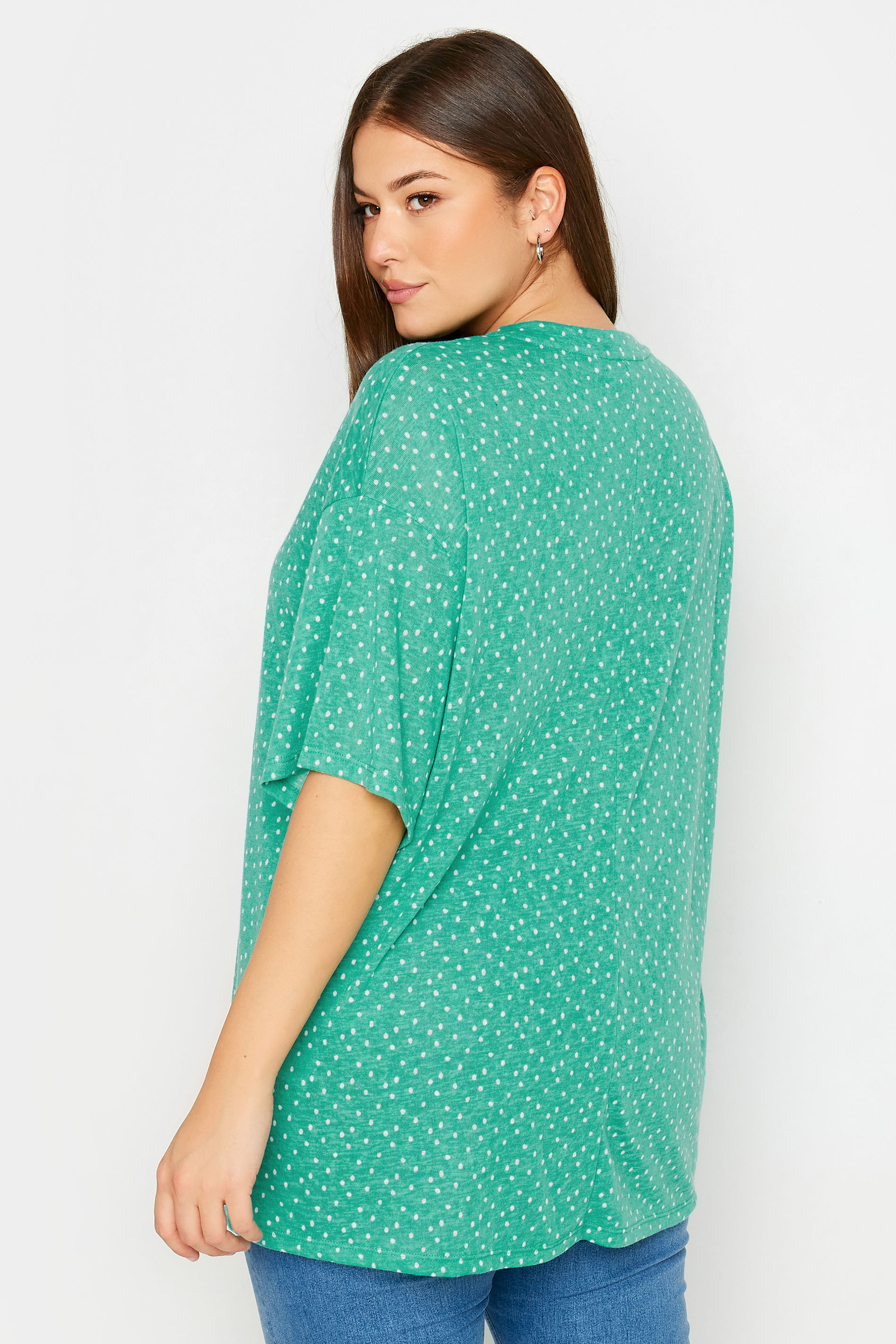 YOURS Curve Green Dot Print Oversized Top | Yours Clothing 3