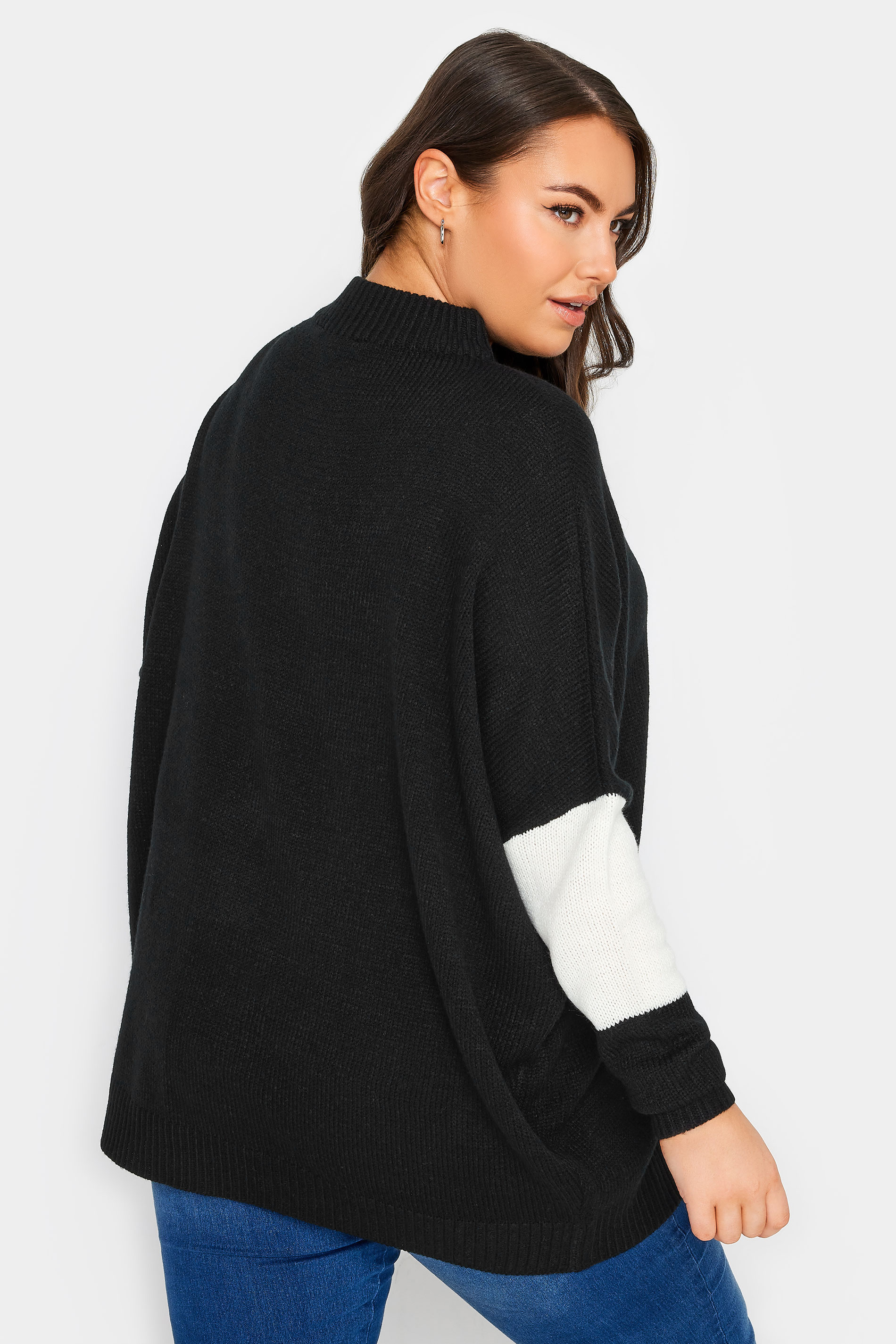 YOURS Plus Size Black & White Colourblock Knitted Jumper | Yours Clothing 3