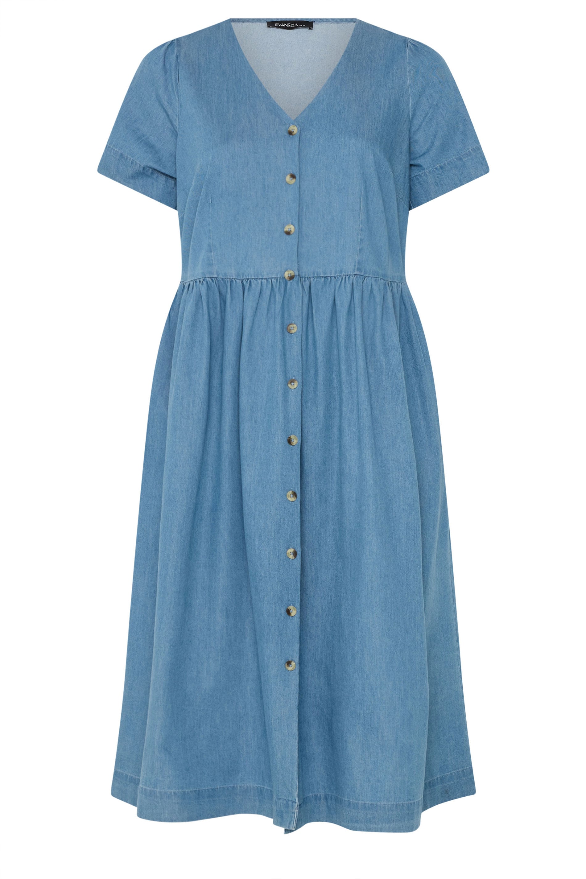 EVANS Plus Size Lightwash Blue Cotton Denim Dress | Evans  5