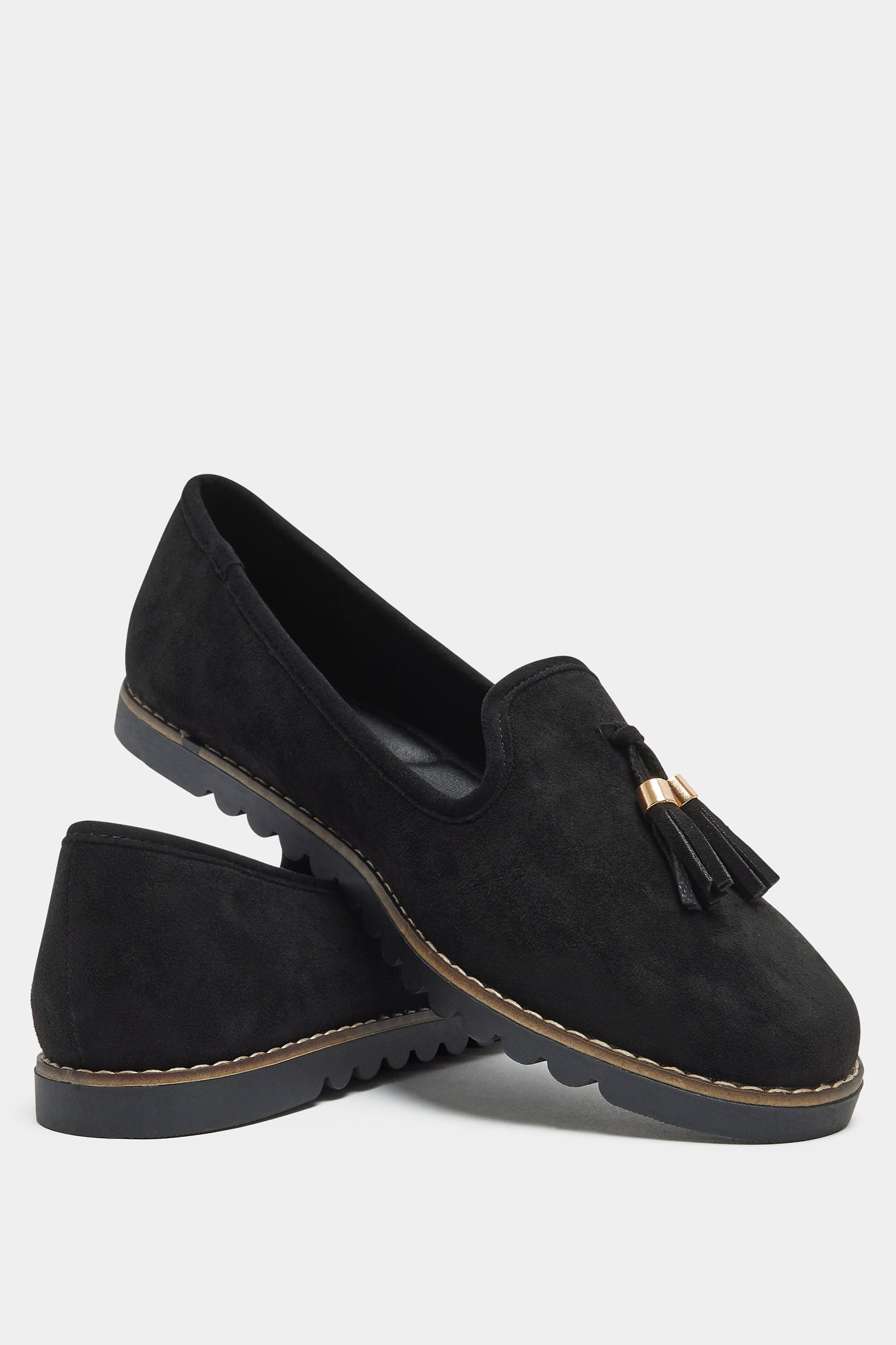 Black Faux Suede Tassel Slip On Loafers In Wide E Fit | Yours Clothing 4
