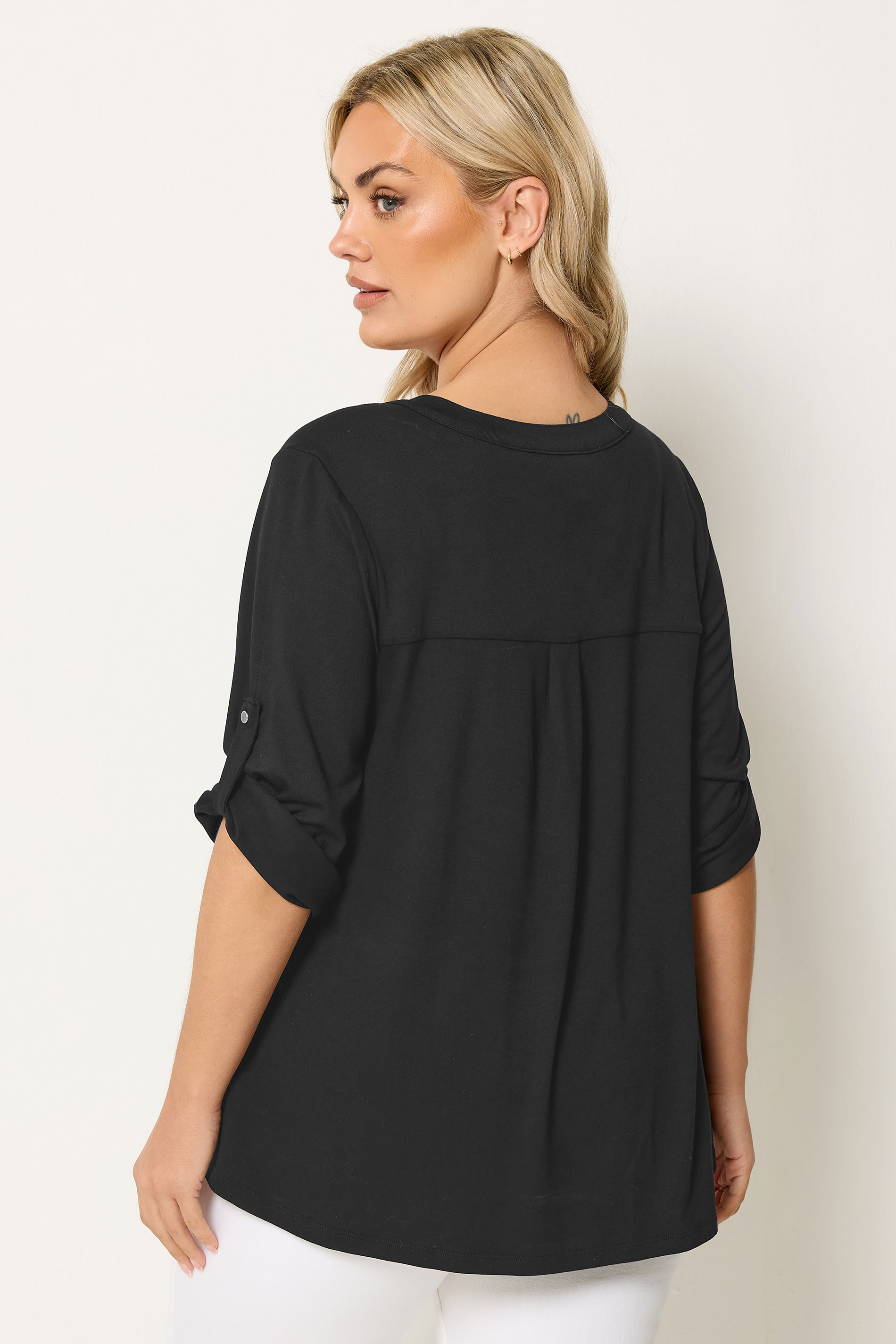 YOURS Plus Size Black Placket Shirt | Yours Clothing 2