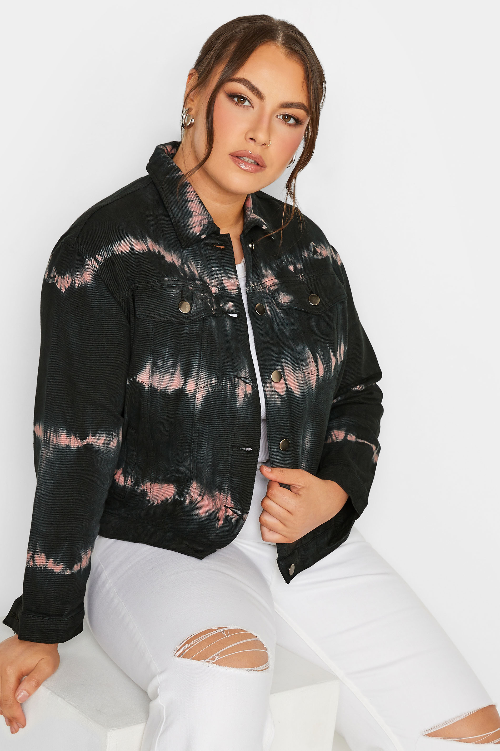 LIMITED COLLECTION Plus Size Black Tie Dye Denim Jacket | Yours Clothing 1