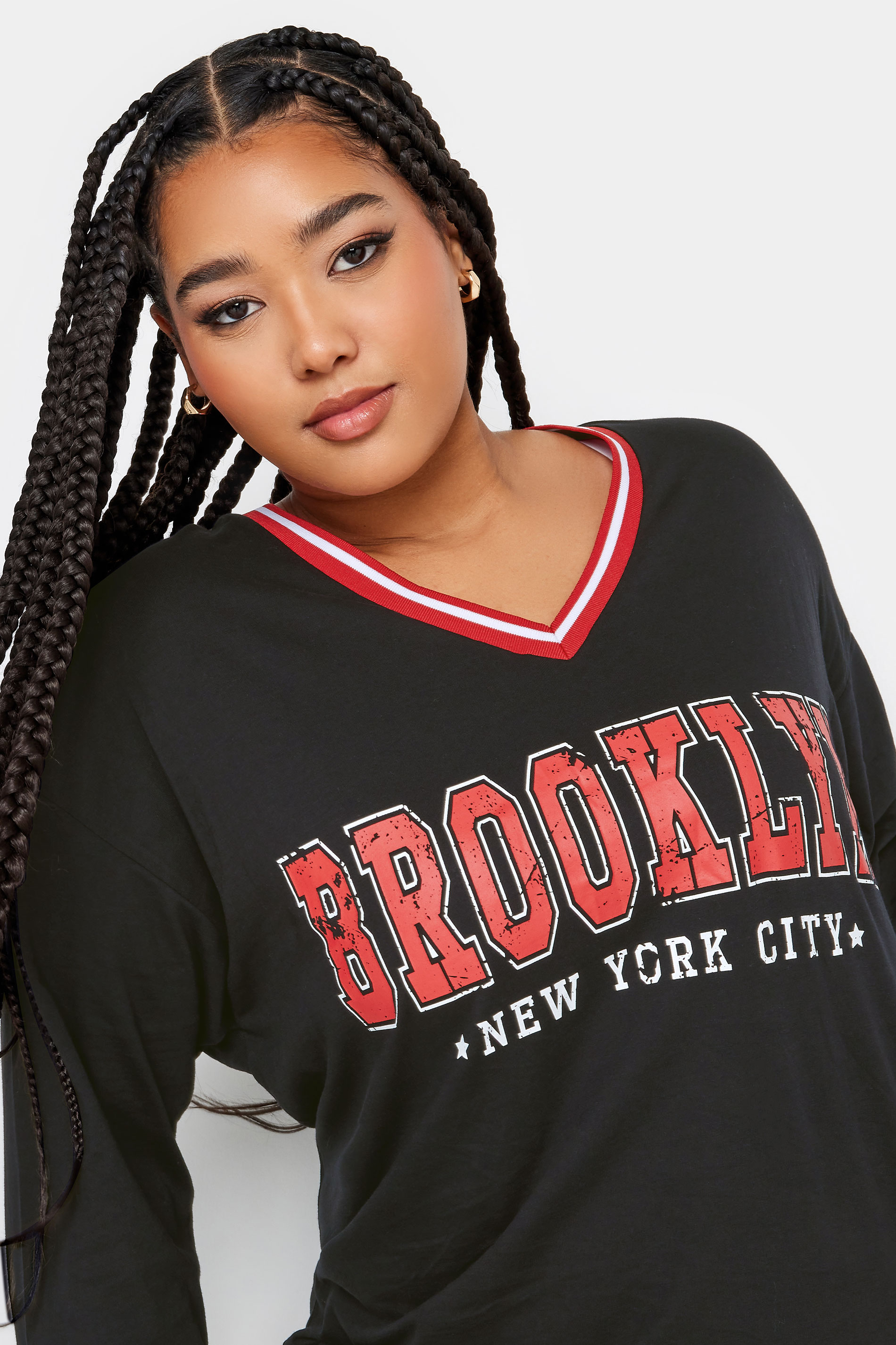 YOURS Plus Size Black 'Brooklyn' Varsity Oversized Tunic Top | Yours ...