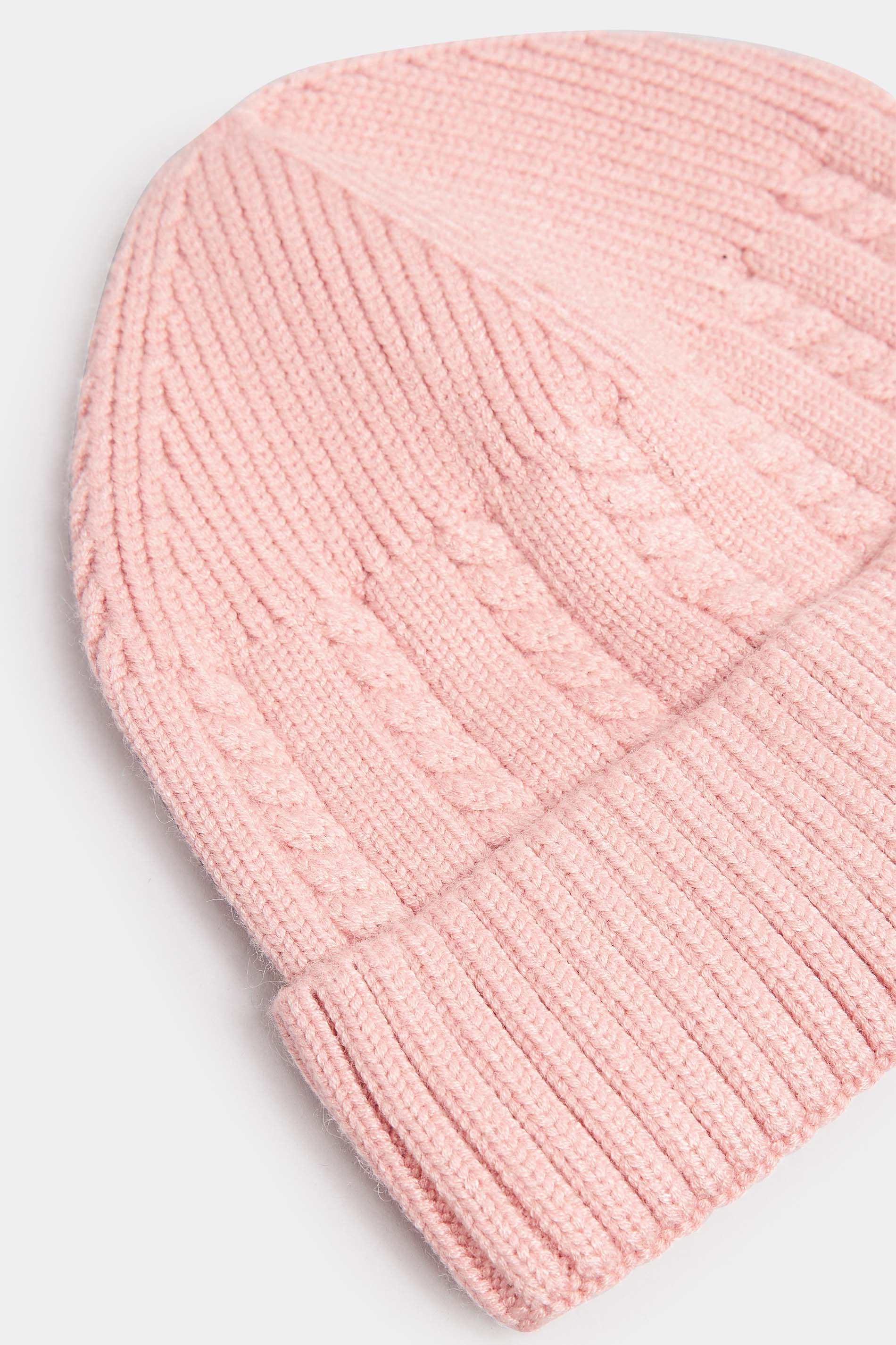 Blush Pink Cable Knit Beanie Hat | Yours Clothing 3