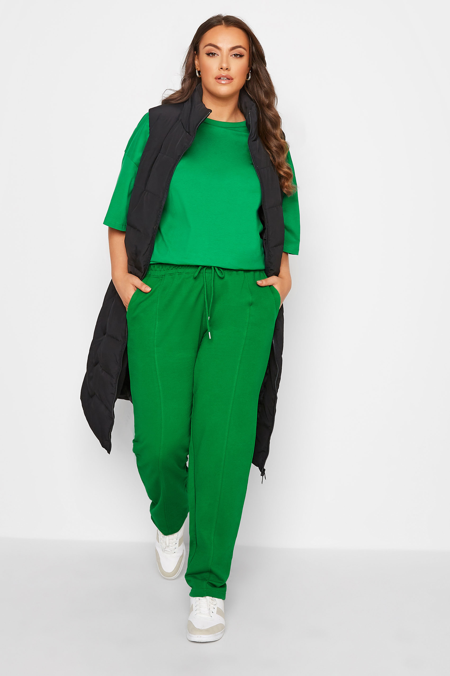 Plus Size Green Front Seam Straight Leg Joggers | Yours Clothing