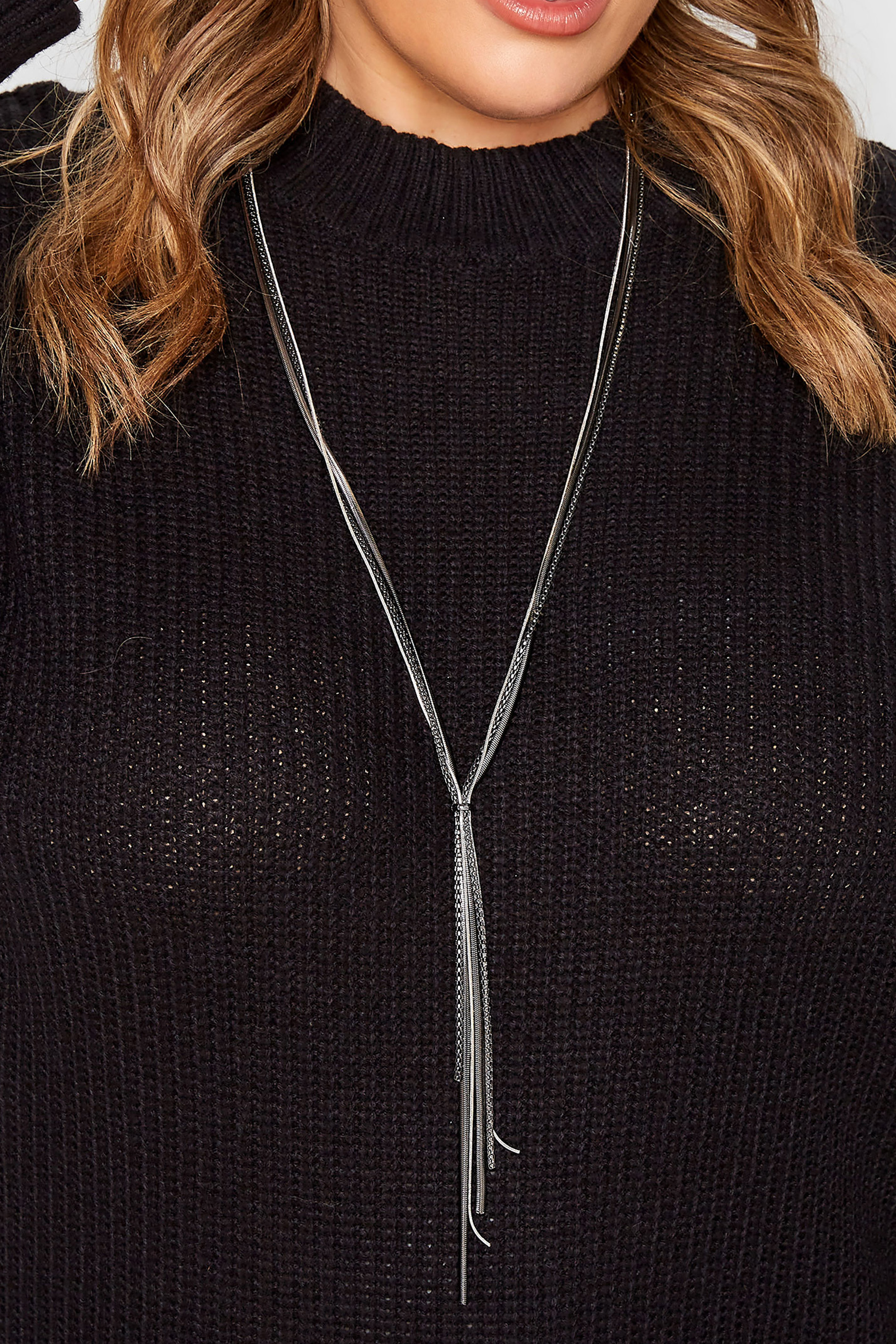Silver & Black Tone Chain Knot Necklace | Yours Clothing 1