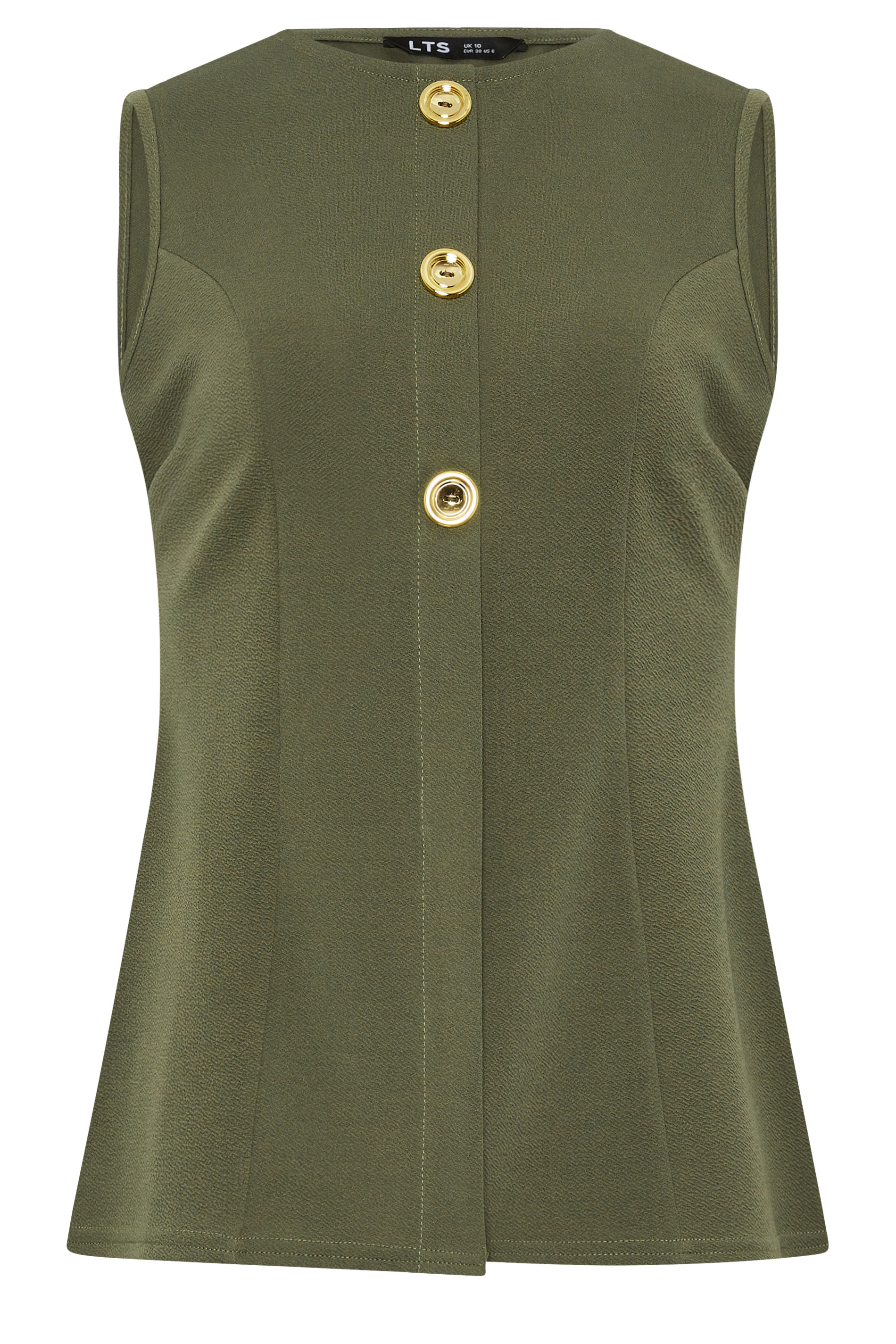 LTS Tall Women's Khaki Green Textured Button Waistcoat | Long Tall Sally 5
