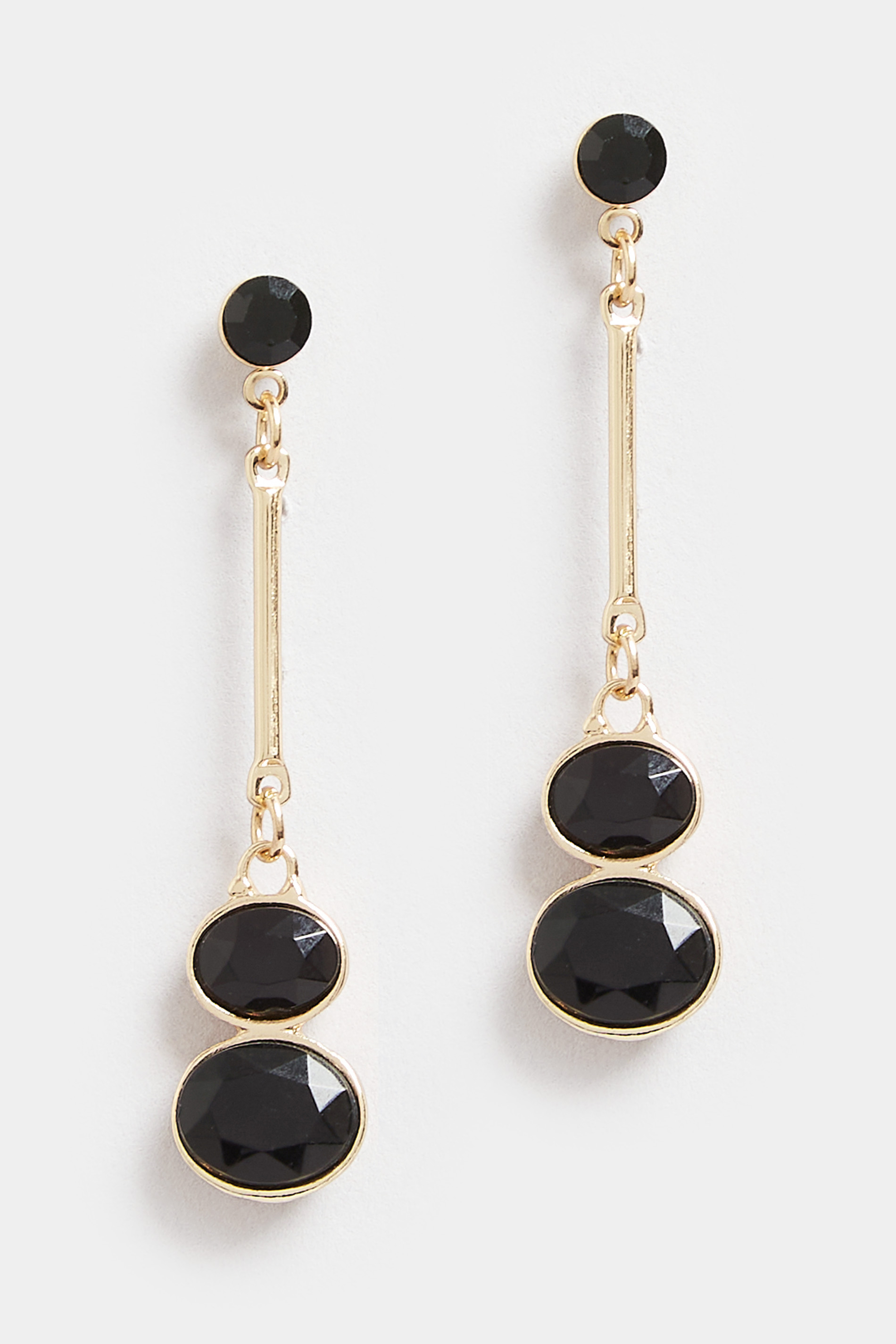 Black & Gold Tone Double Gem Drop Earrings | Yours Clothing 2