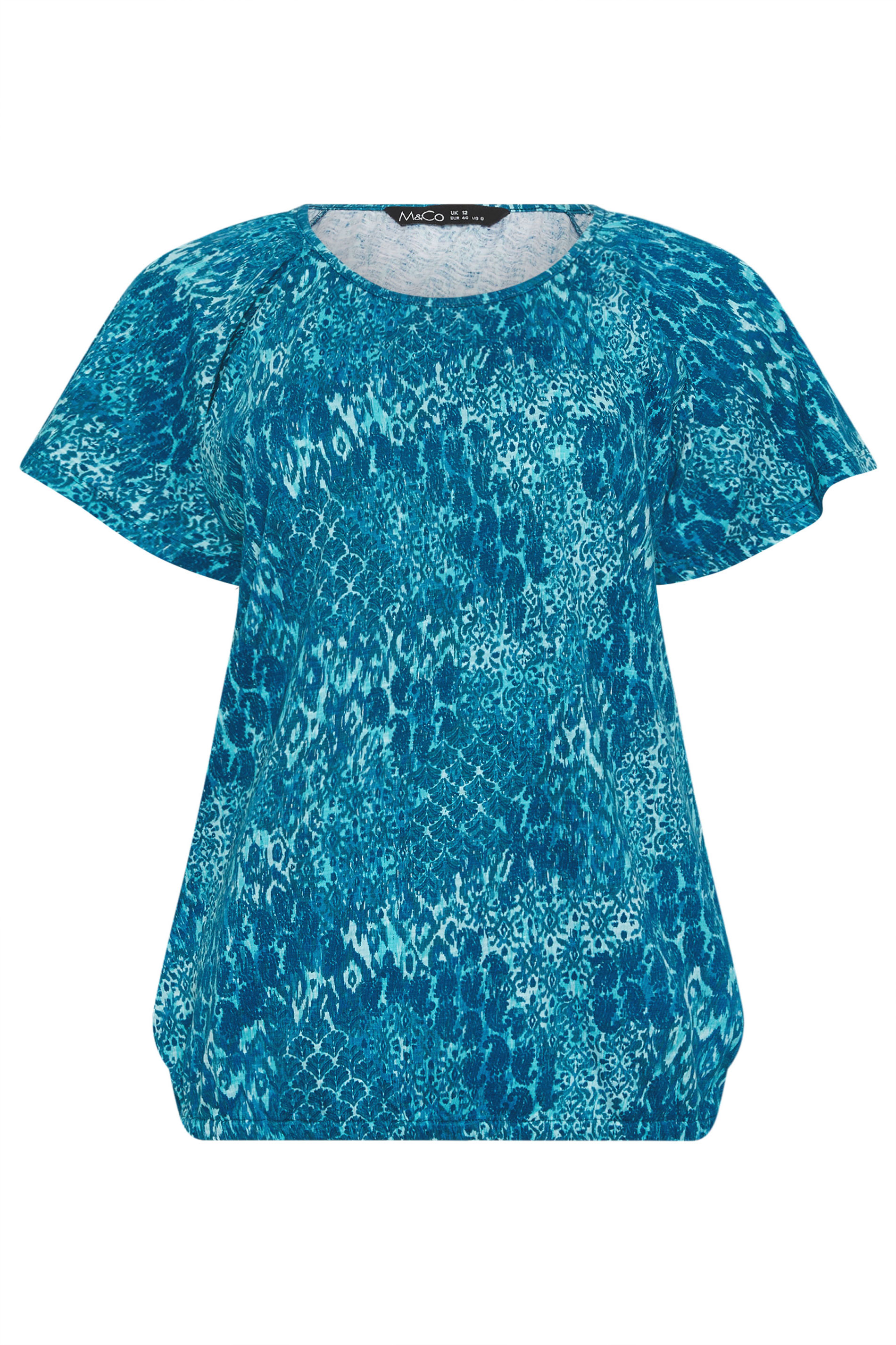 M&Co Blue Mixed Patchwork Print Cotton Scoop Neck Top | M&Co 5