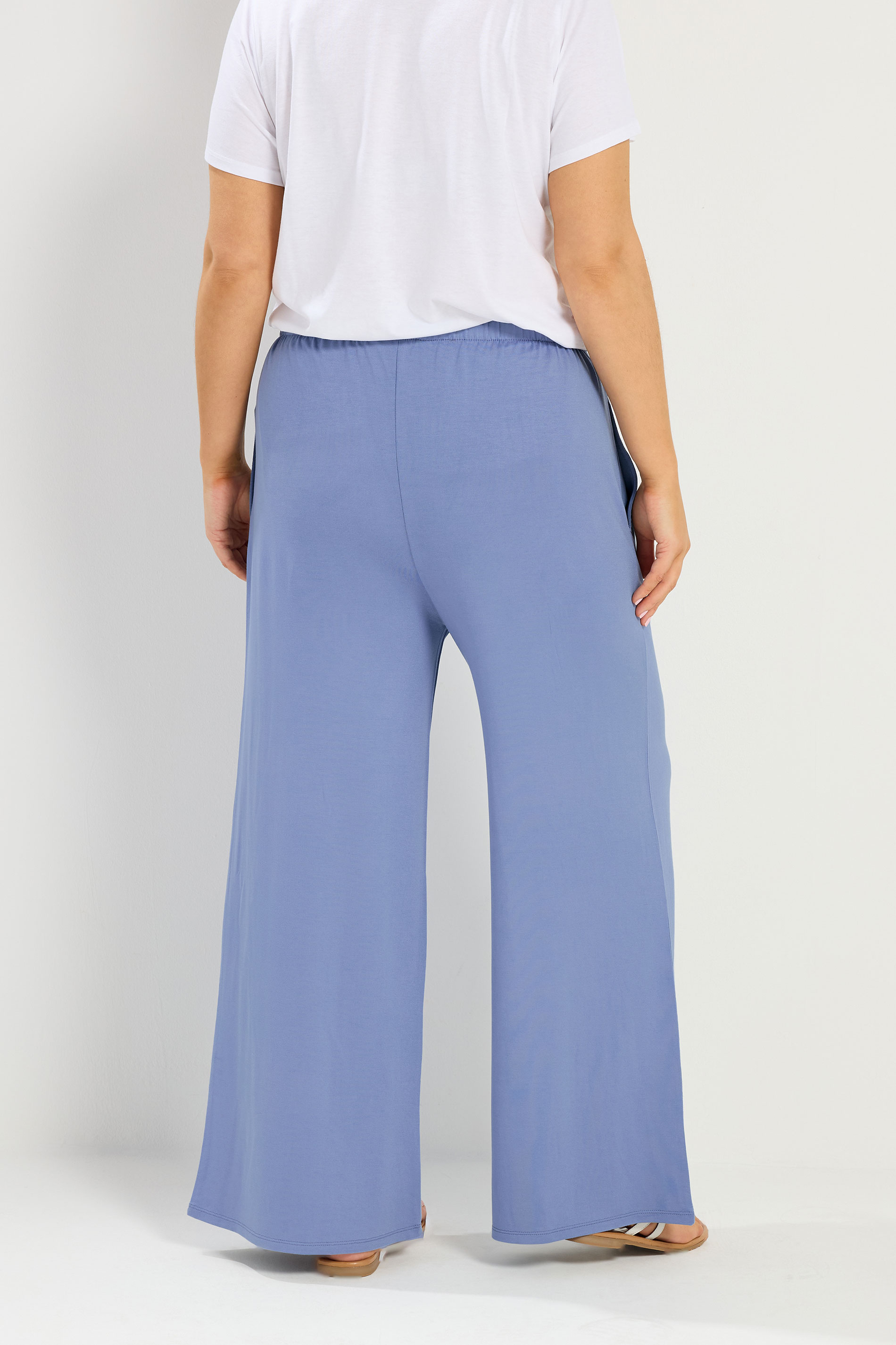 YOURS Plus Size Blue Soft Touch Wide Leg Trousers | Yours Clothing 2