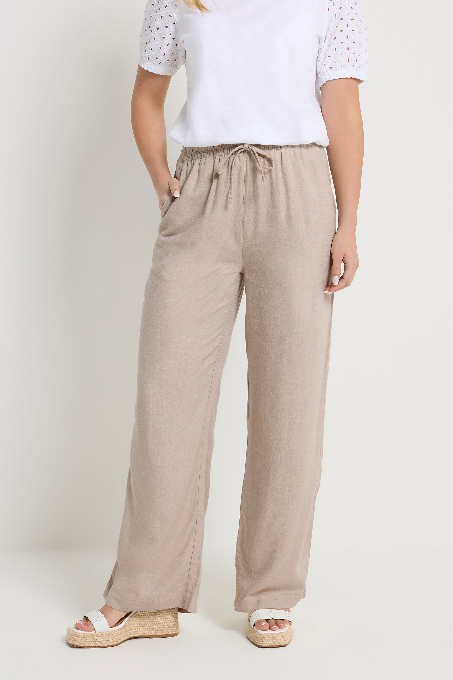 M&Co Natural Brown Wide Leg Linen Trousers | M&Co 1