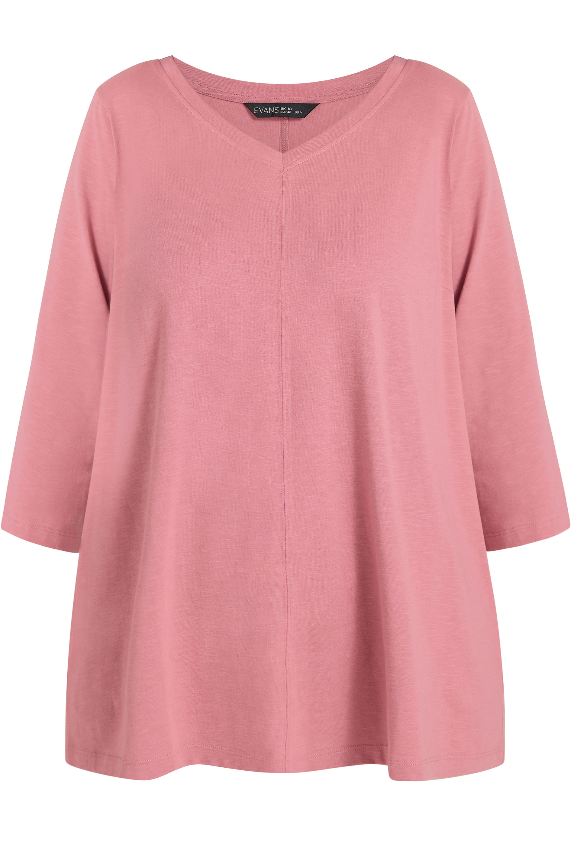 EVANS Plus Size Pink V-Neck Cotton Top | Evans 5
