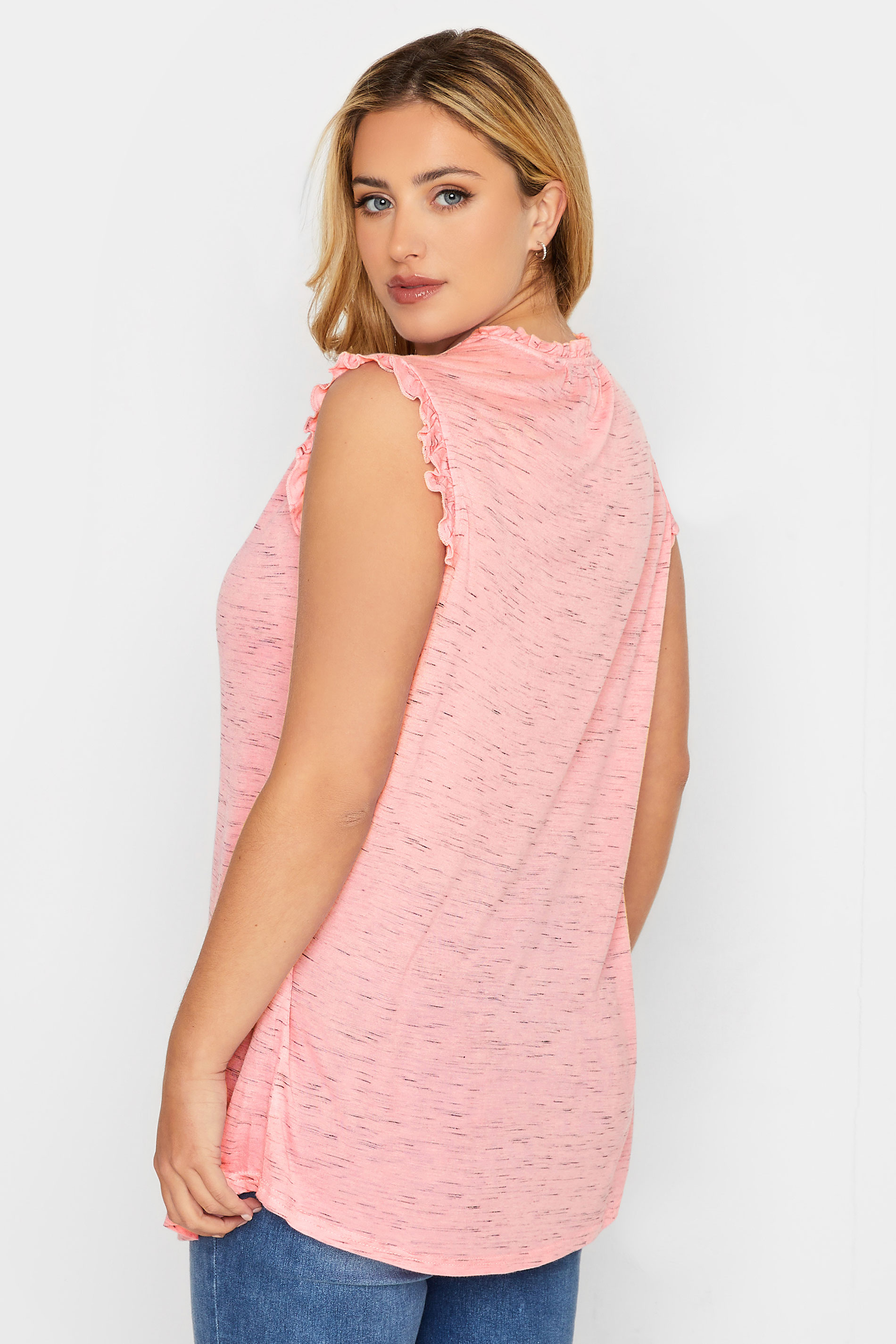 Plus Size Pink Marl Frill Sleeve Blouse | Yours Clothing 3