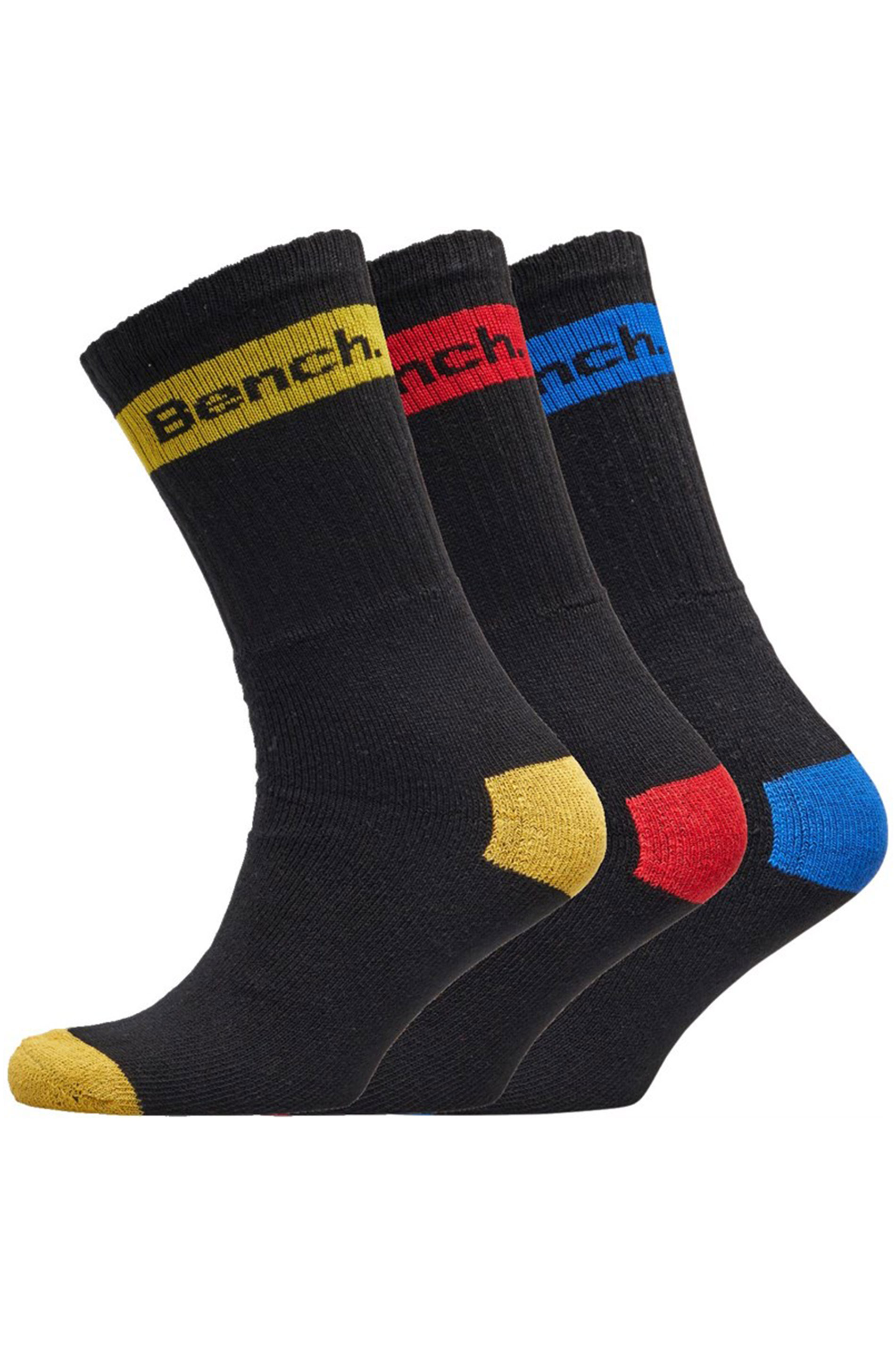 BENCH 3 PACK Black Sport Crew Socks | BadRhino