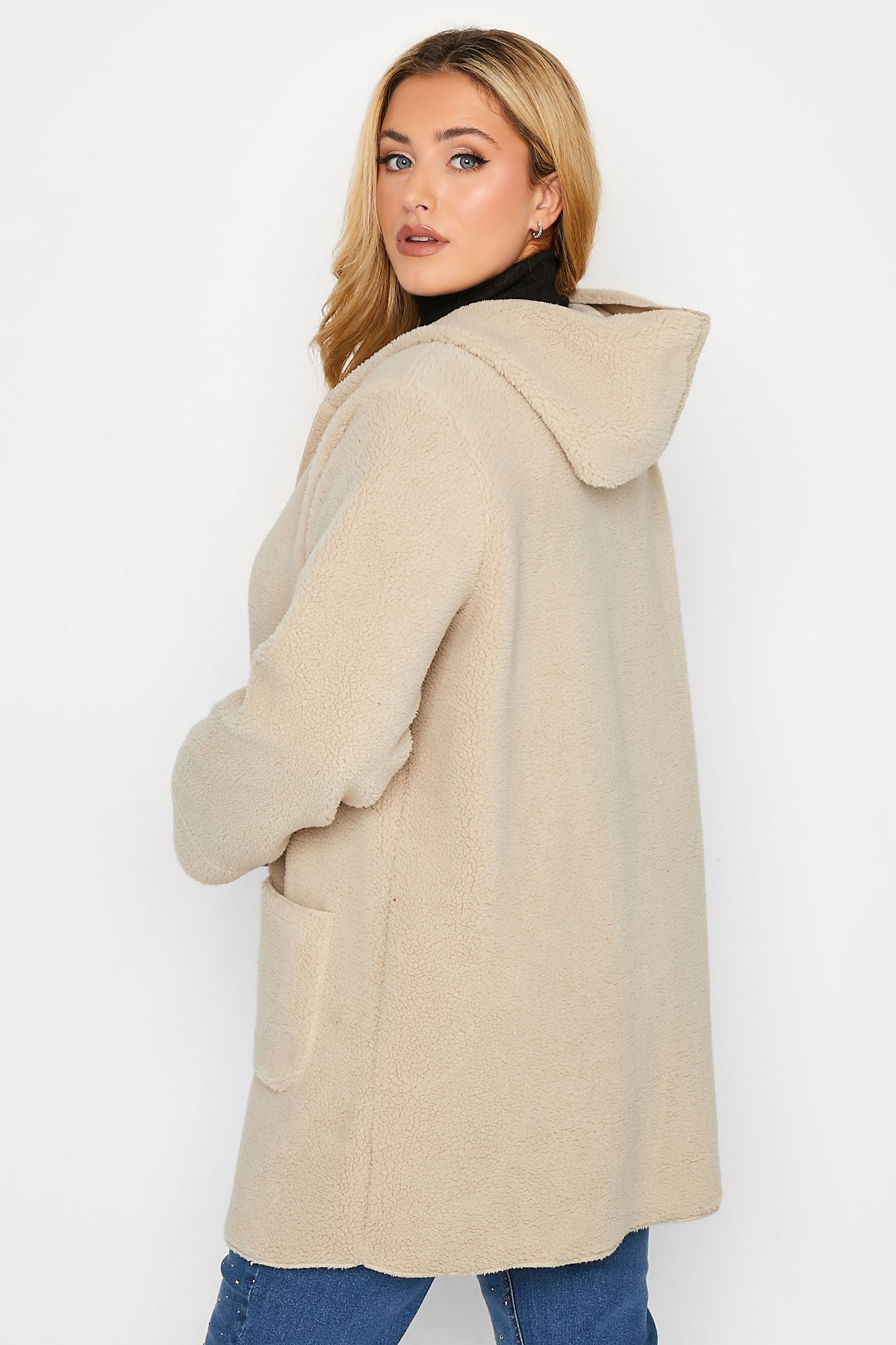 YOURS LUXURY Plus Size Beige Brown Teddy Hooded Jacket | Yours Clothing 3