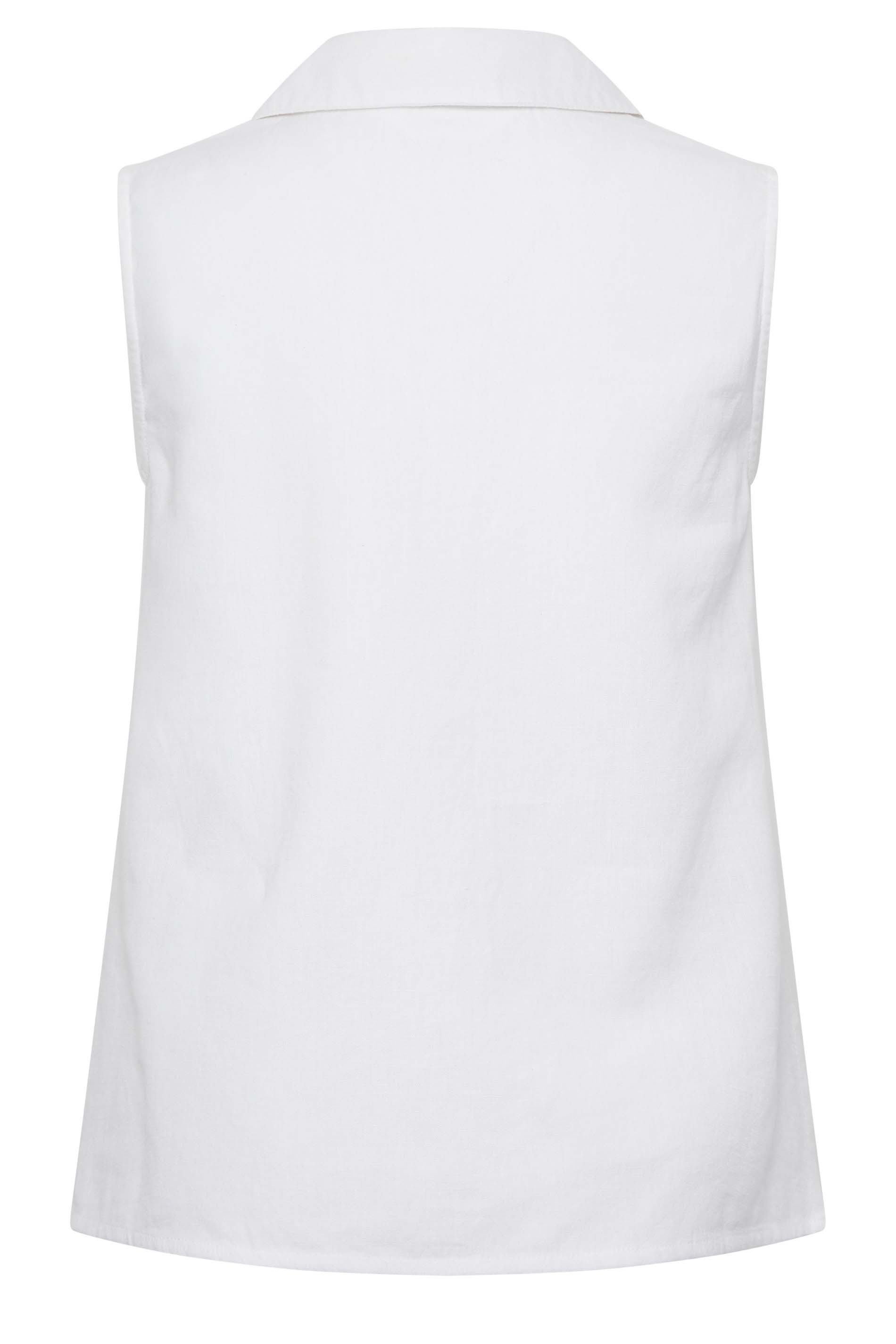 YOURS PETITE Plus Size White Linen Blend Sleeveless Shirt | Yours Clothing 2