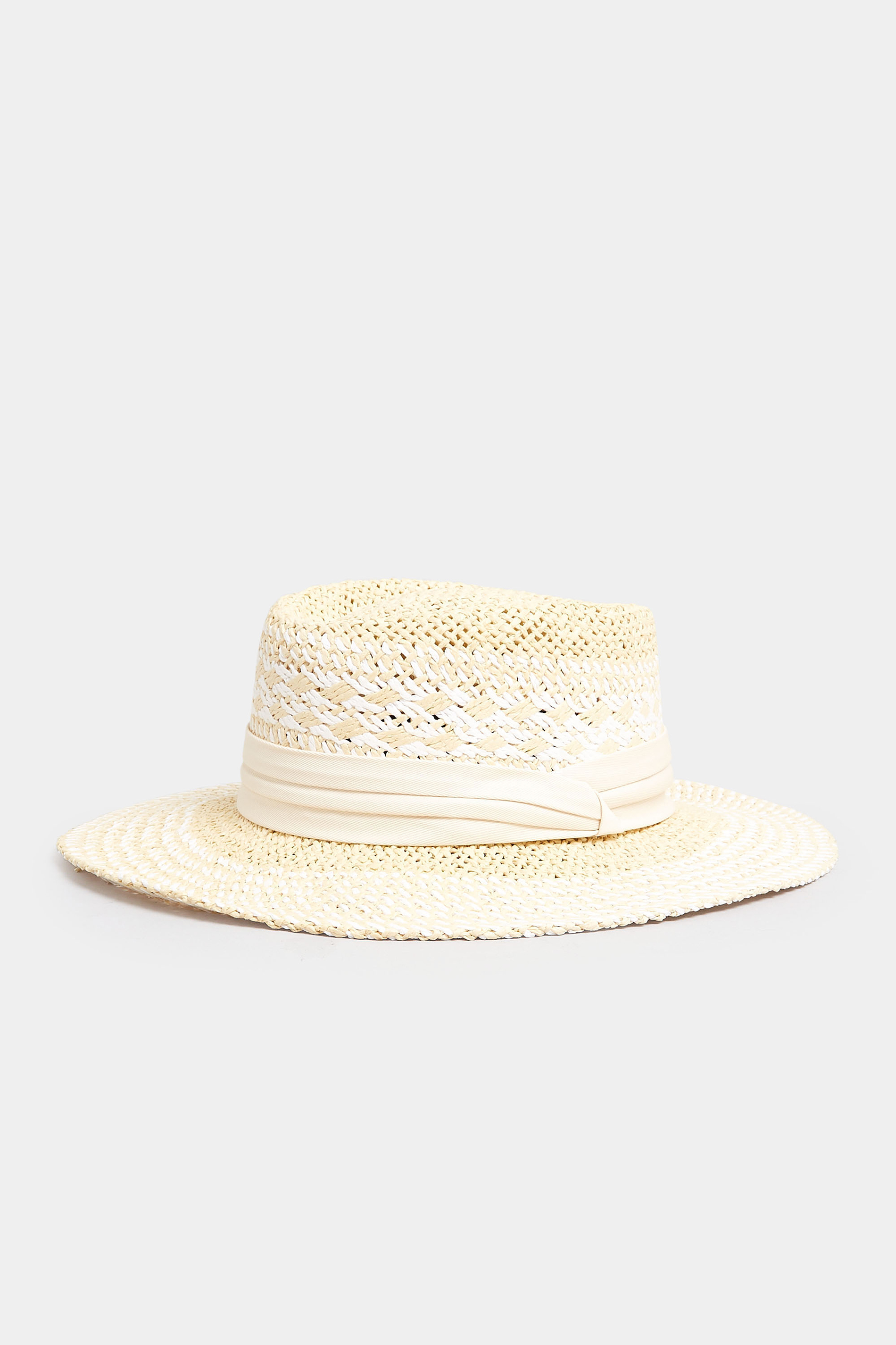 Natural Brown & White Contrast Straw Boater Hat | Yours Clothing 2