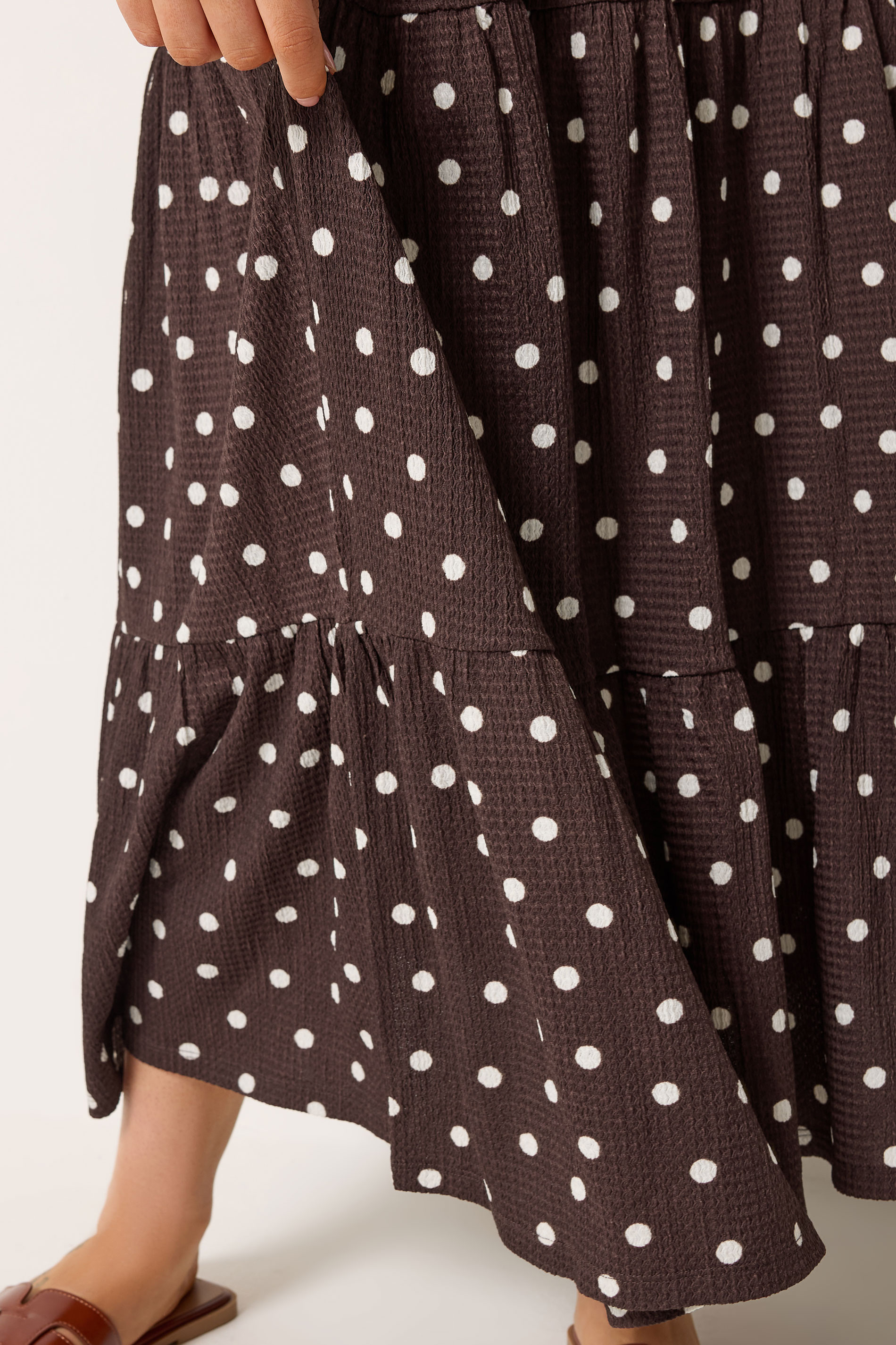 YOURS Plus Size Chocolate Brown Polka Dot Tiered Maxi Dress | Yours Clothing 4