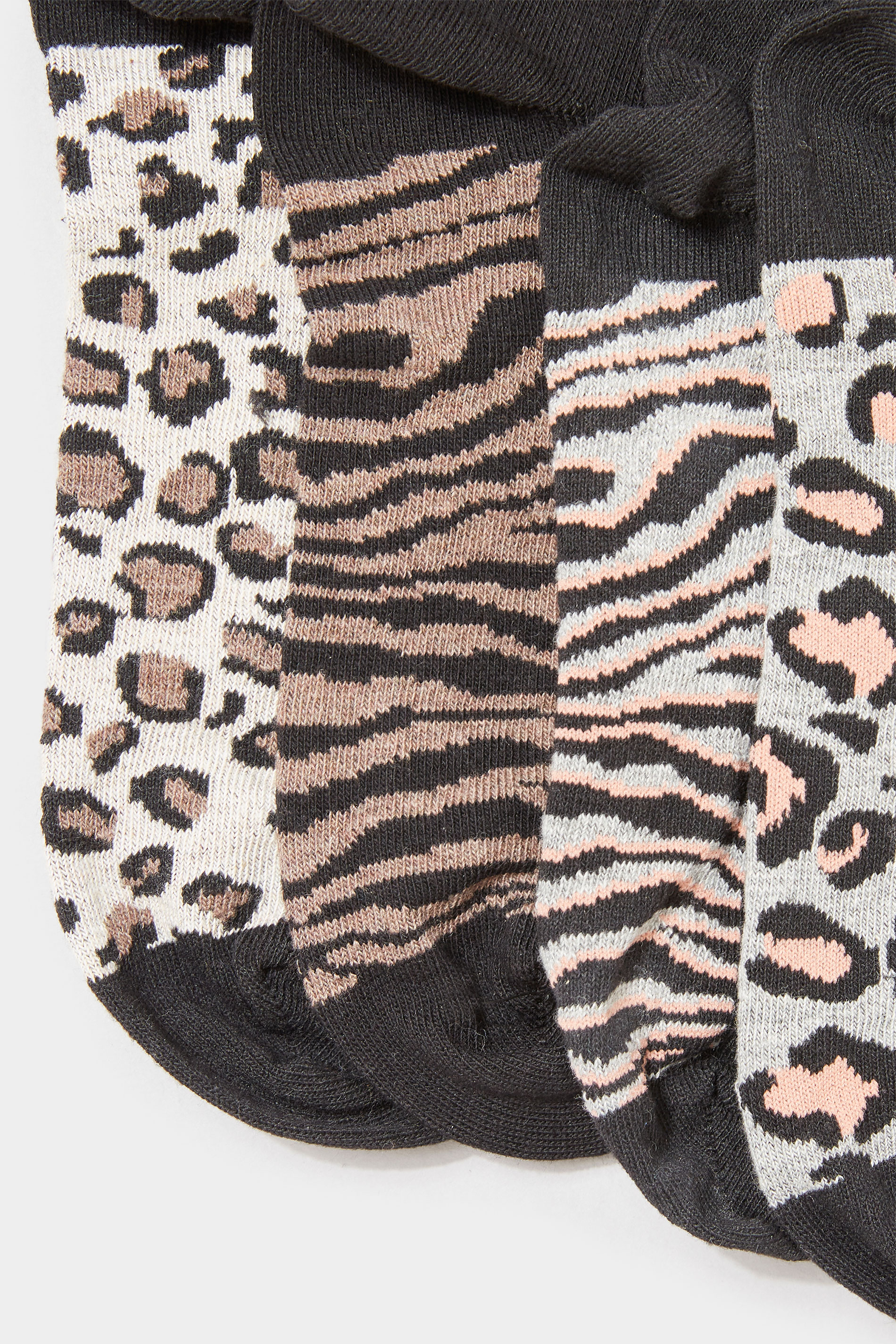 4 PACK Black Animal Print Footbed Socks | Yours Clothing 3