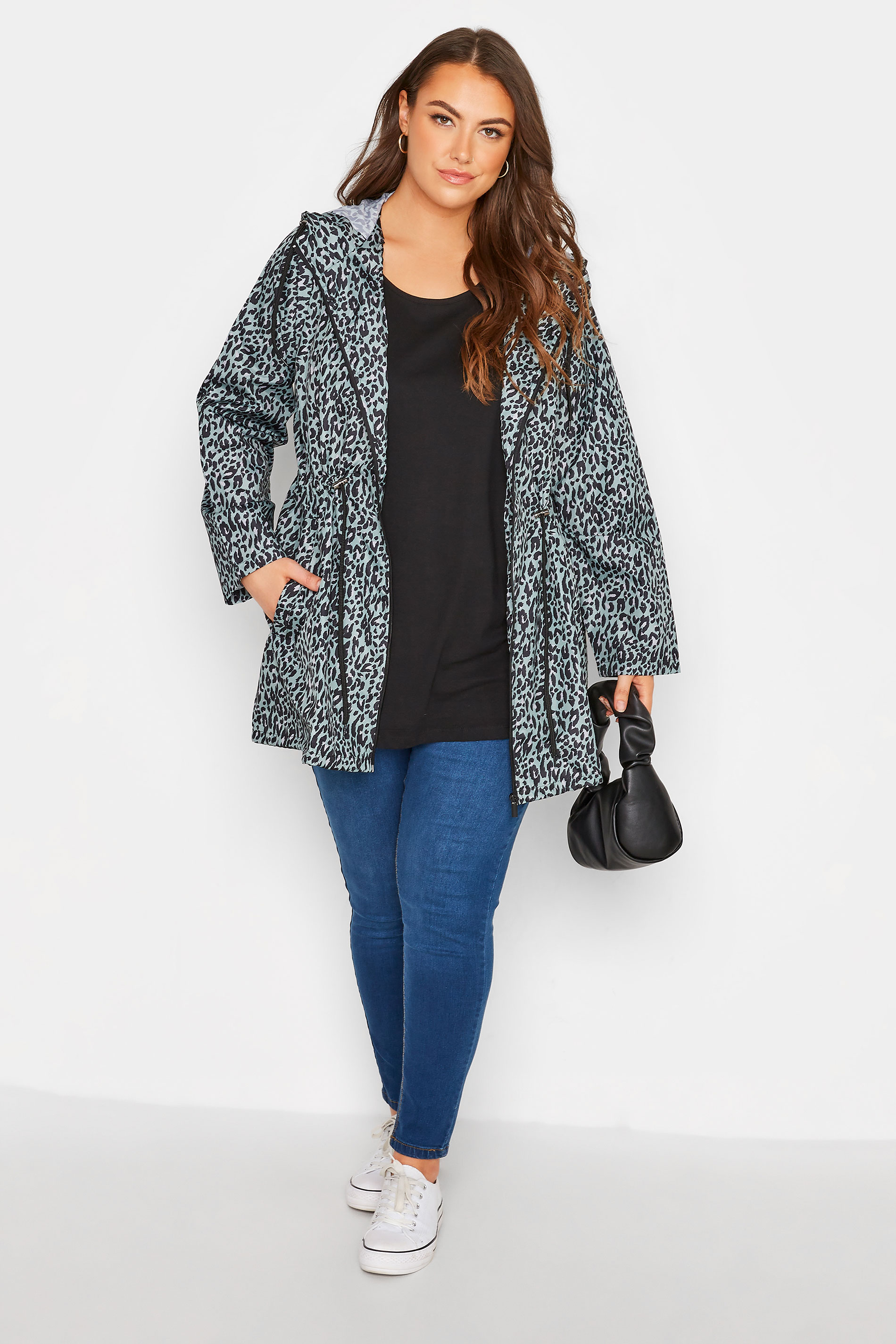 Plus Size Green Leopard Print Pocket Parka | Yours Clothing 2