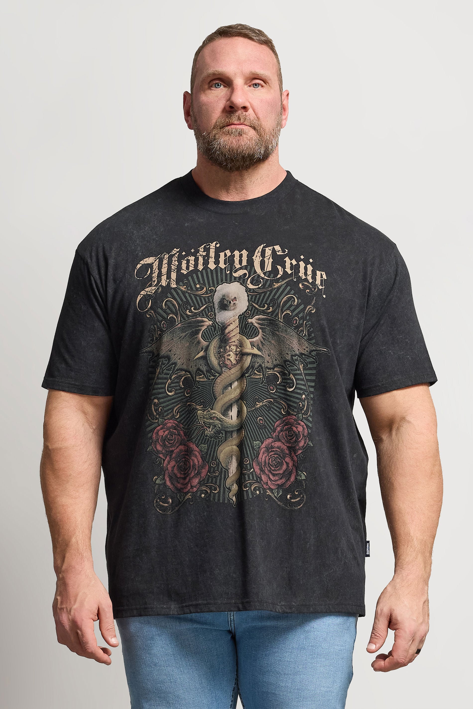 BadRhino Big & Tall Black 'Motley Crue' Acid Wash T-Shirt | BadRhino 3