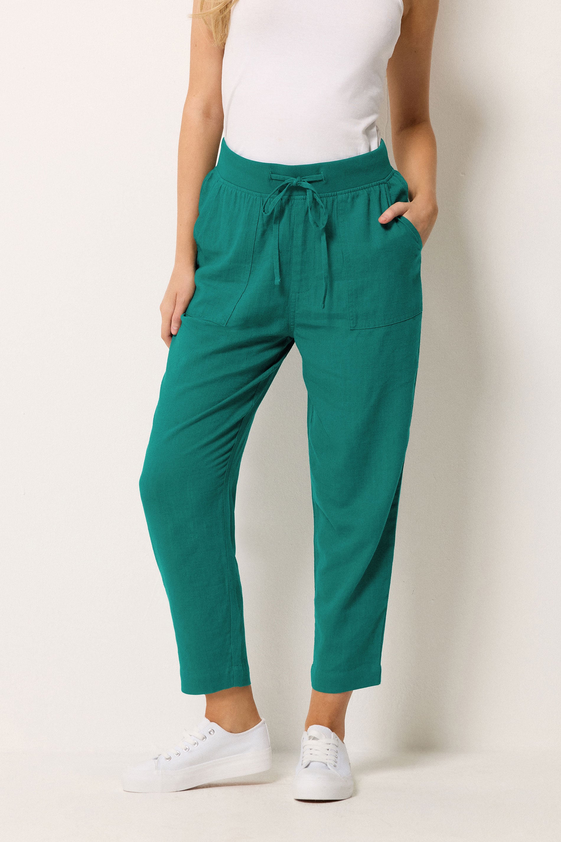 M&Co Teal Green Cropped Linen Trousers | M&Co 3