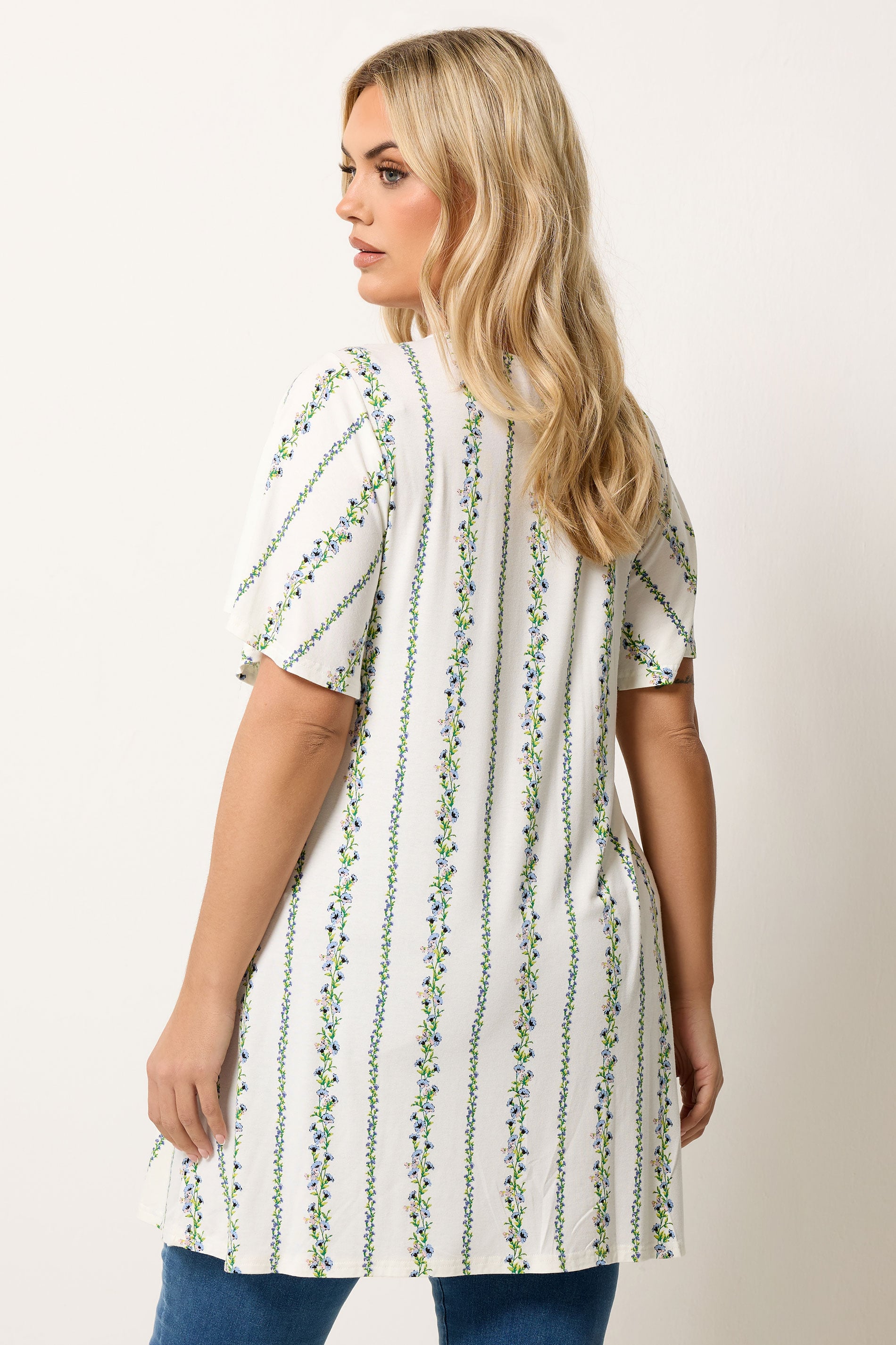 YOURS Plus Size White Floral Stripe Tunic Top | Yours Clothing 2