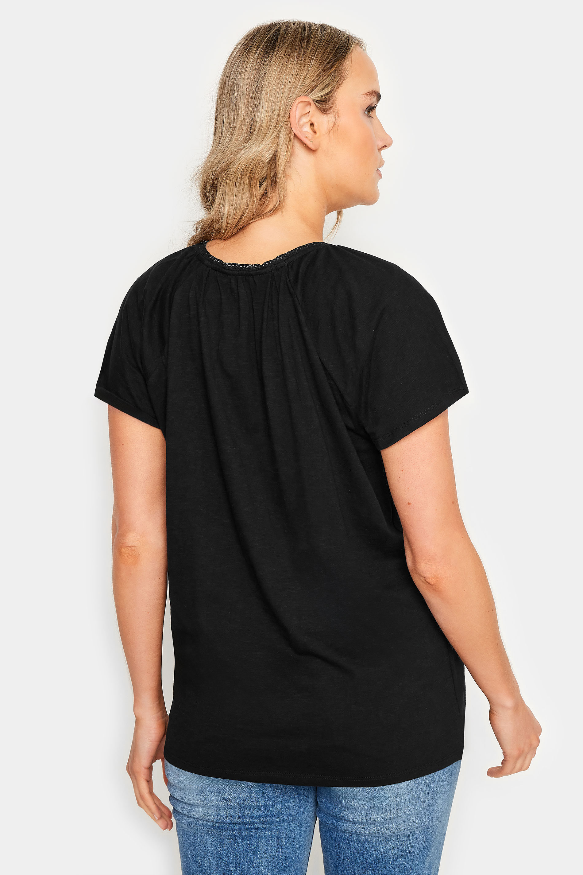 LTS Tall Women's Black Crochet Detail Raglan T-Shirt | Long Tall Sally 3