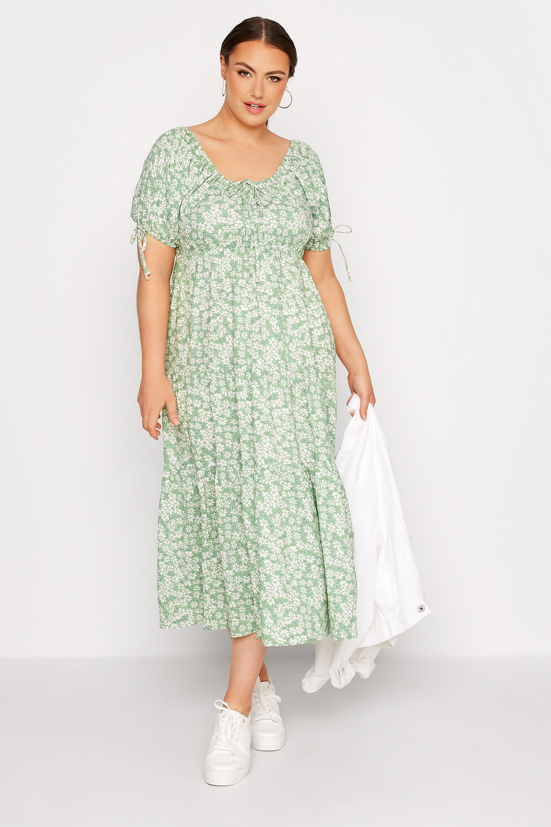 Robes Grande Taille Grande taille  Robes Longues | LIMITED COLLECTION - Robe Verte Pâquerettes Maxi Manches Courtes - LS96109