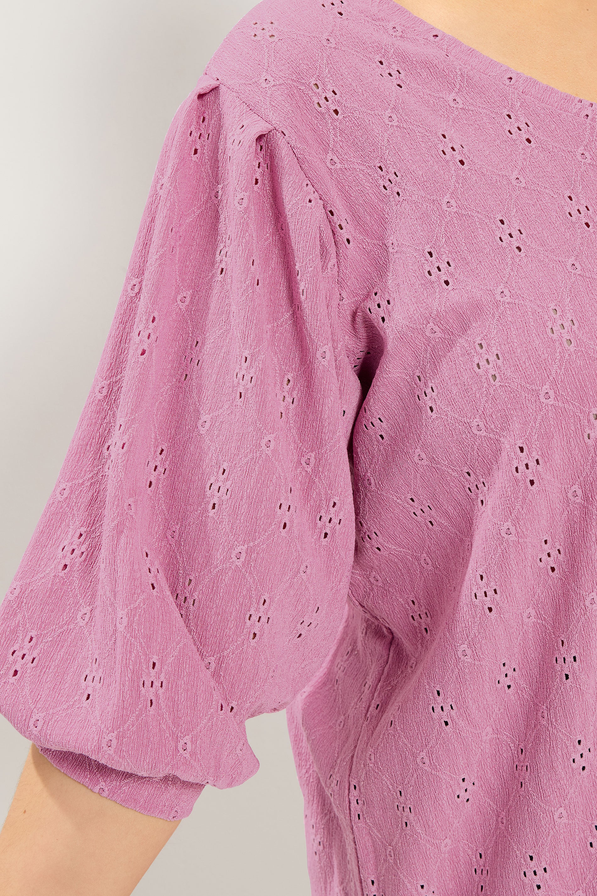 YOURS Plus Size Pink Broderie Anglaise Balloon Sleeve Top | Yours Clothing 4
