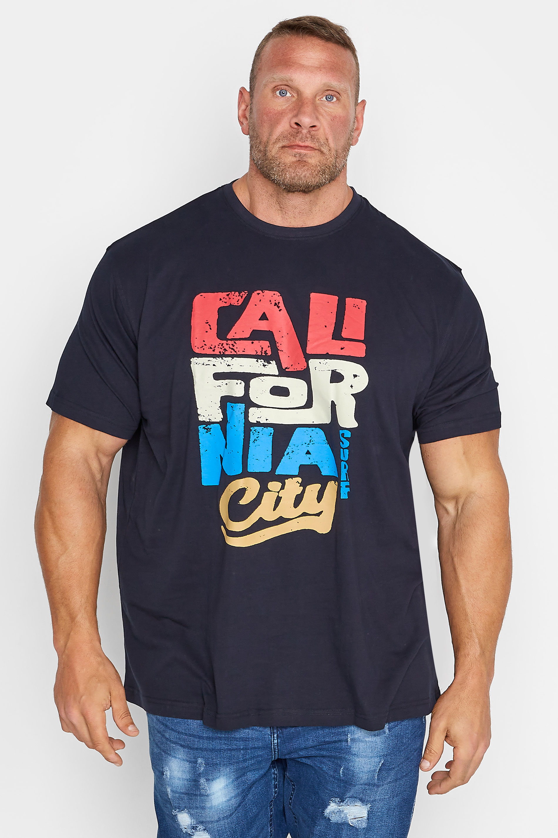 ESPIONAGE Navy Blue California Print T-Shirt | BadRhino 1