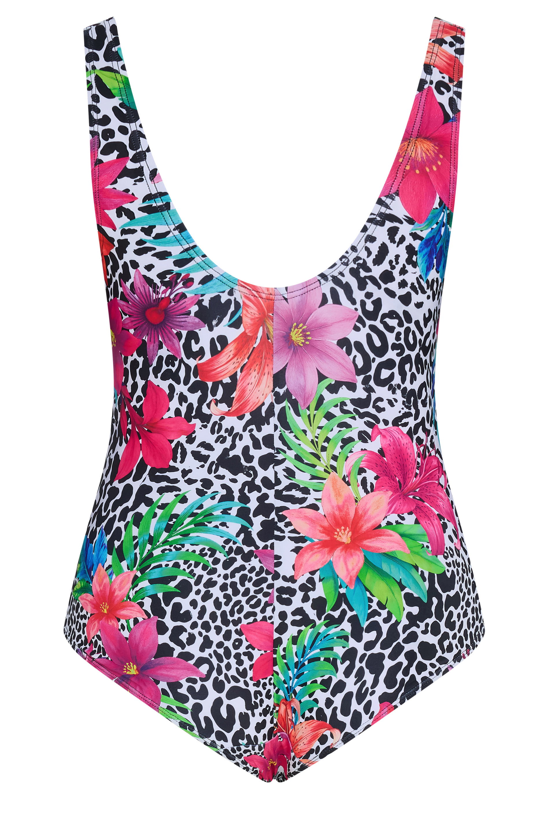 YOURS Plus Size Black Leopard Floral Lace Up Swimsuit | Yours Clothing 6