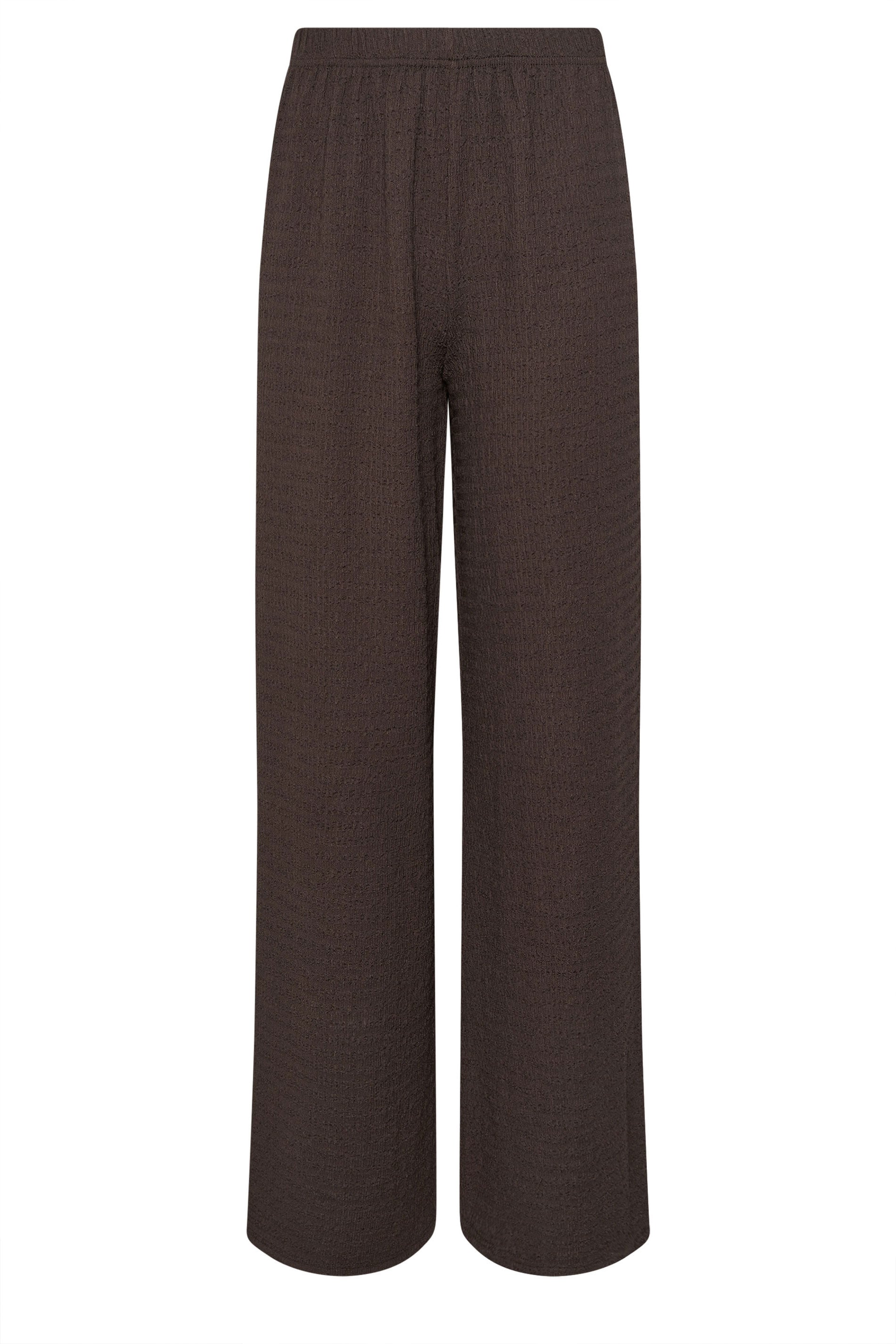 LTS Tall Women's Chocolate Brown Textured Elasticated Wide Leg Trousers | Long Tall Sally 5