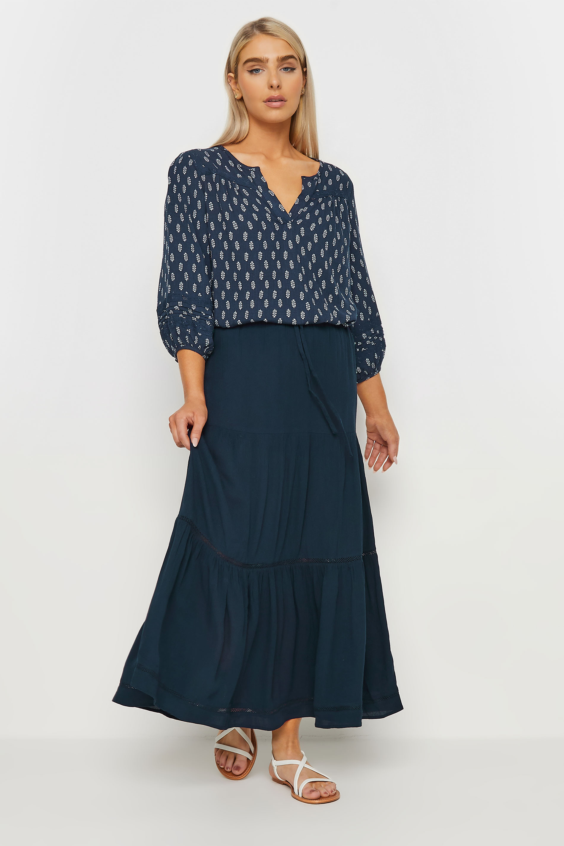 M&Co Navy Blue Tiered Maxi Skirt | M&Co 2