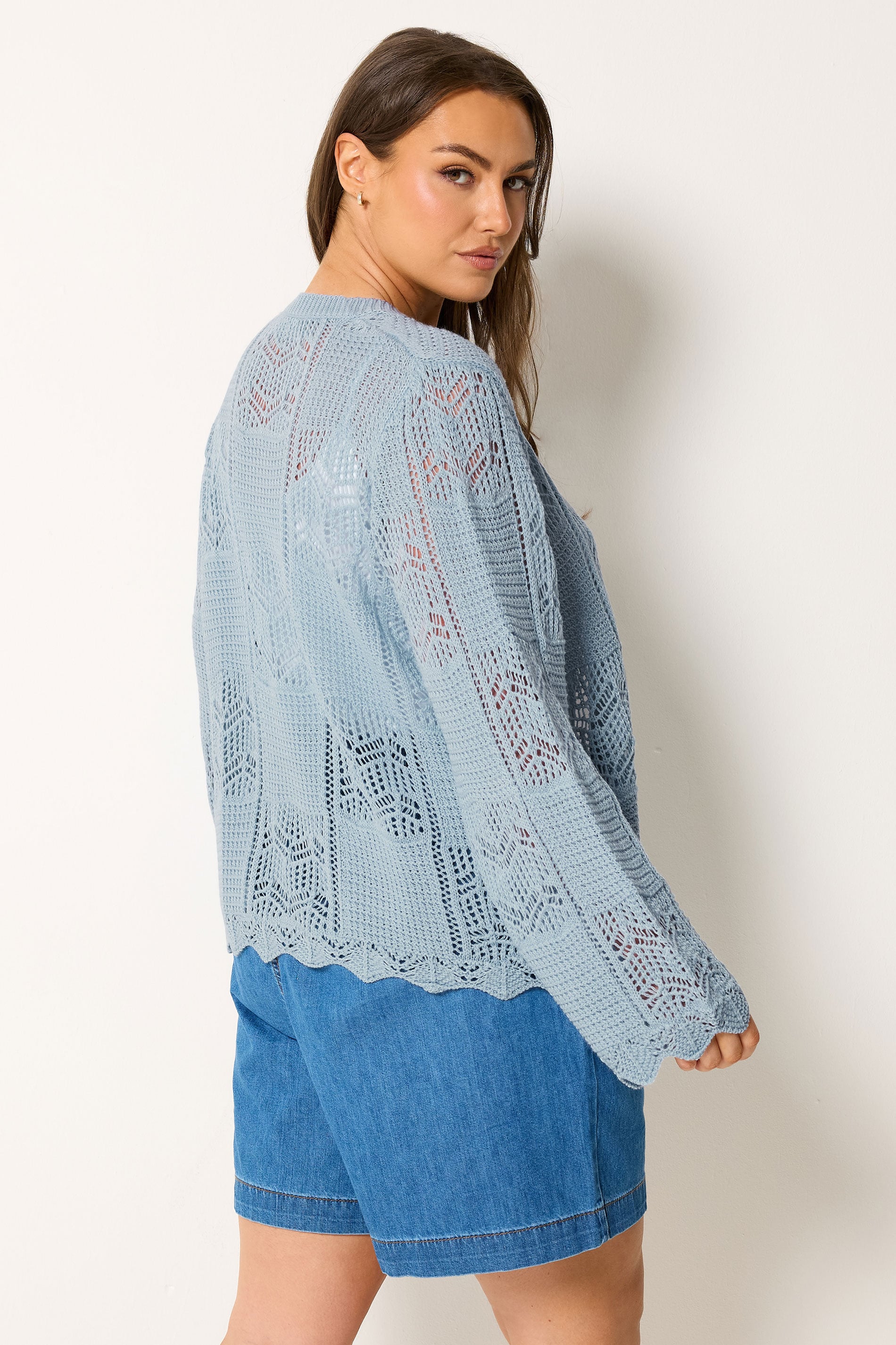 YOURS Plus Size Blue Crochet Knitted Cardigan | Yours Clothing 2