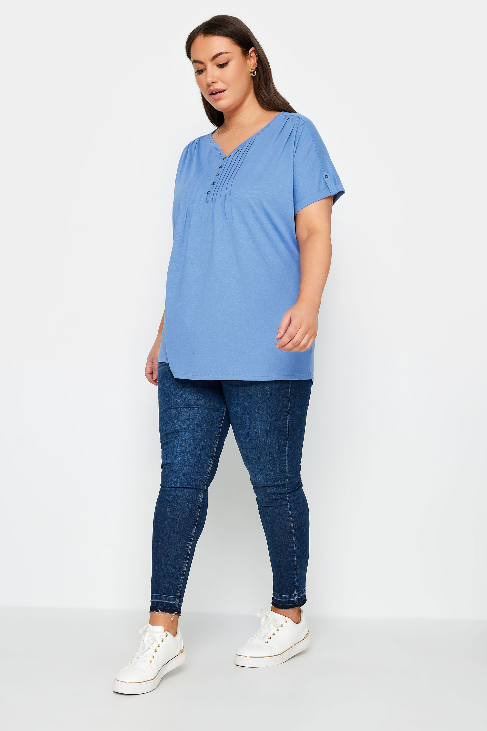 YOURS Plus Size 2 PACK Blue & Green Pintuck Henley T-Shirts | Yours Clothing 3