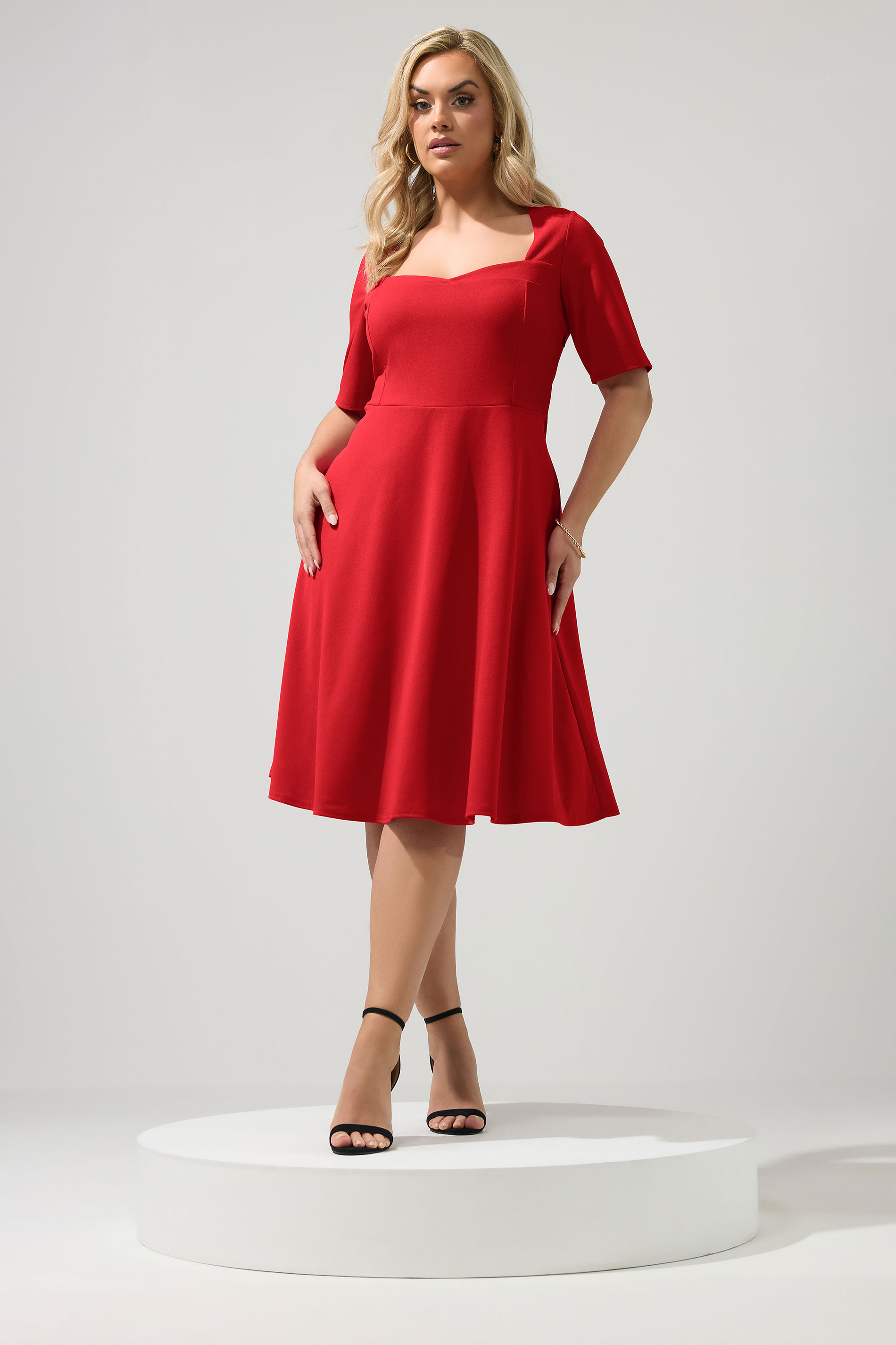 YOURS LONDON Plus Size Red Midi Skater Dress | Yours Clothing 1